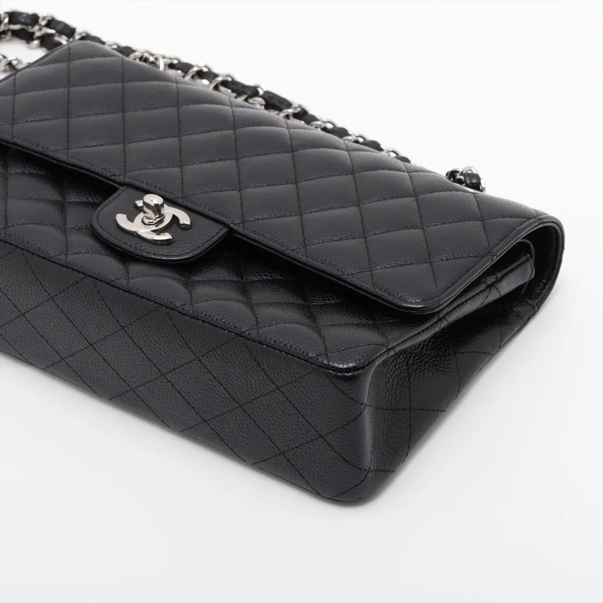 [Individually packaged] Chanel Matelassé 25 Caviar Skin Double Flap Double Chain Bag, Black with Silver Hardware, 14681436, Serial Number 14, A01112 — view 3