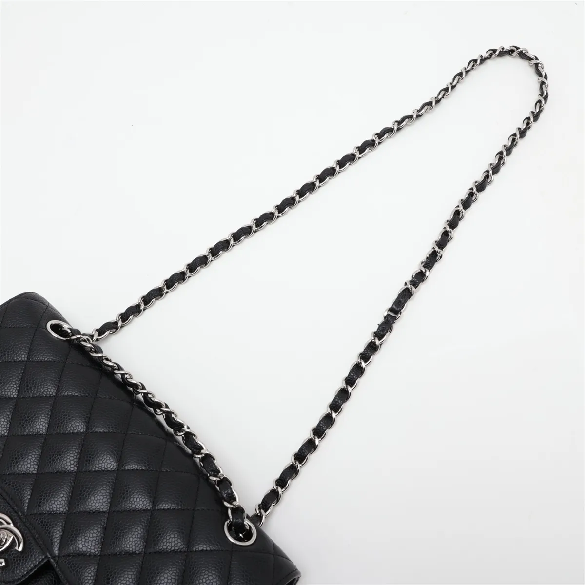 [Individually packaged] Chanel Matelassé 25 Caviar Skin Double Flap Double Chain Bag, Black with Silver Hardware, 14681436, Serial Number 14, A01112 — view 5