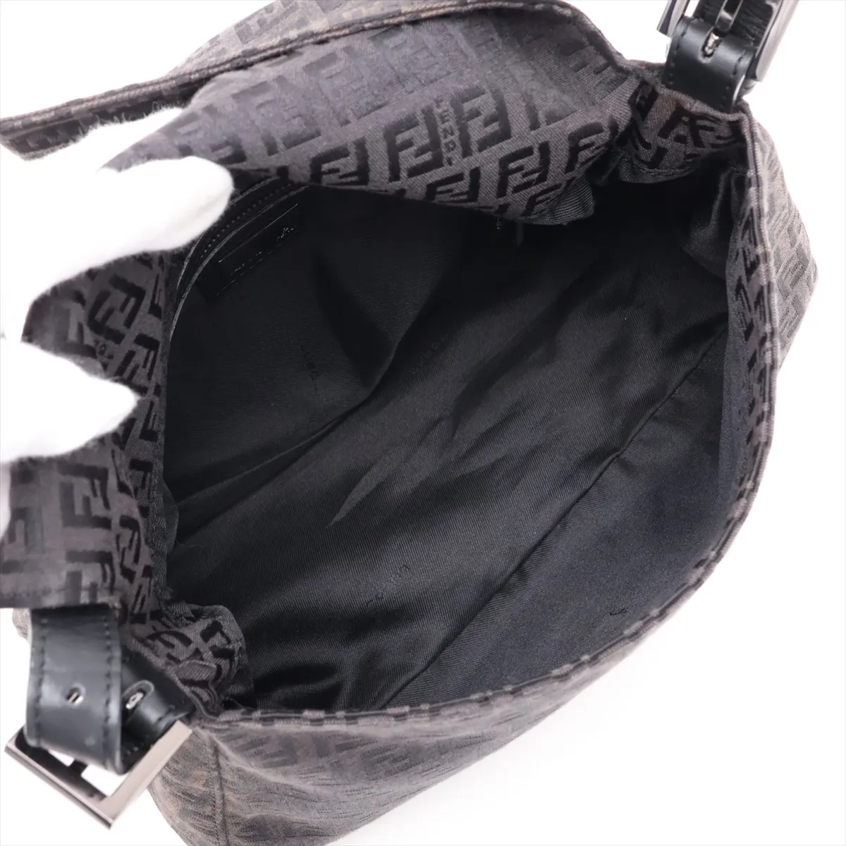 Zucchino Mamma Bucket Canvas x Leather Shoulder Bag, Black 8BR001 — view 6