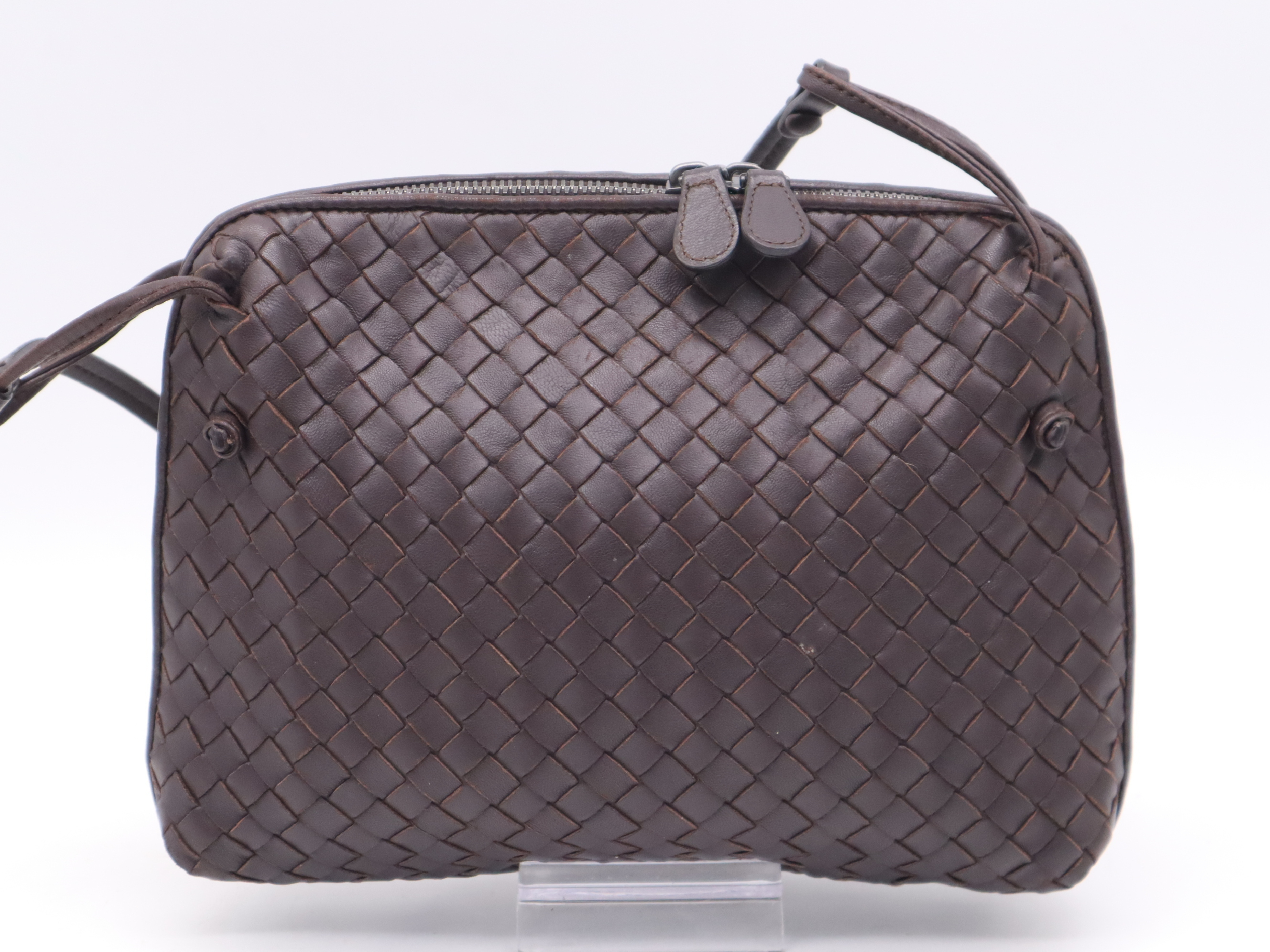 Leather Intrecciato Nodini Shoulder Bag, Brown Shoulder Bag — view 2