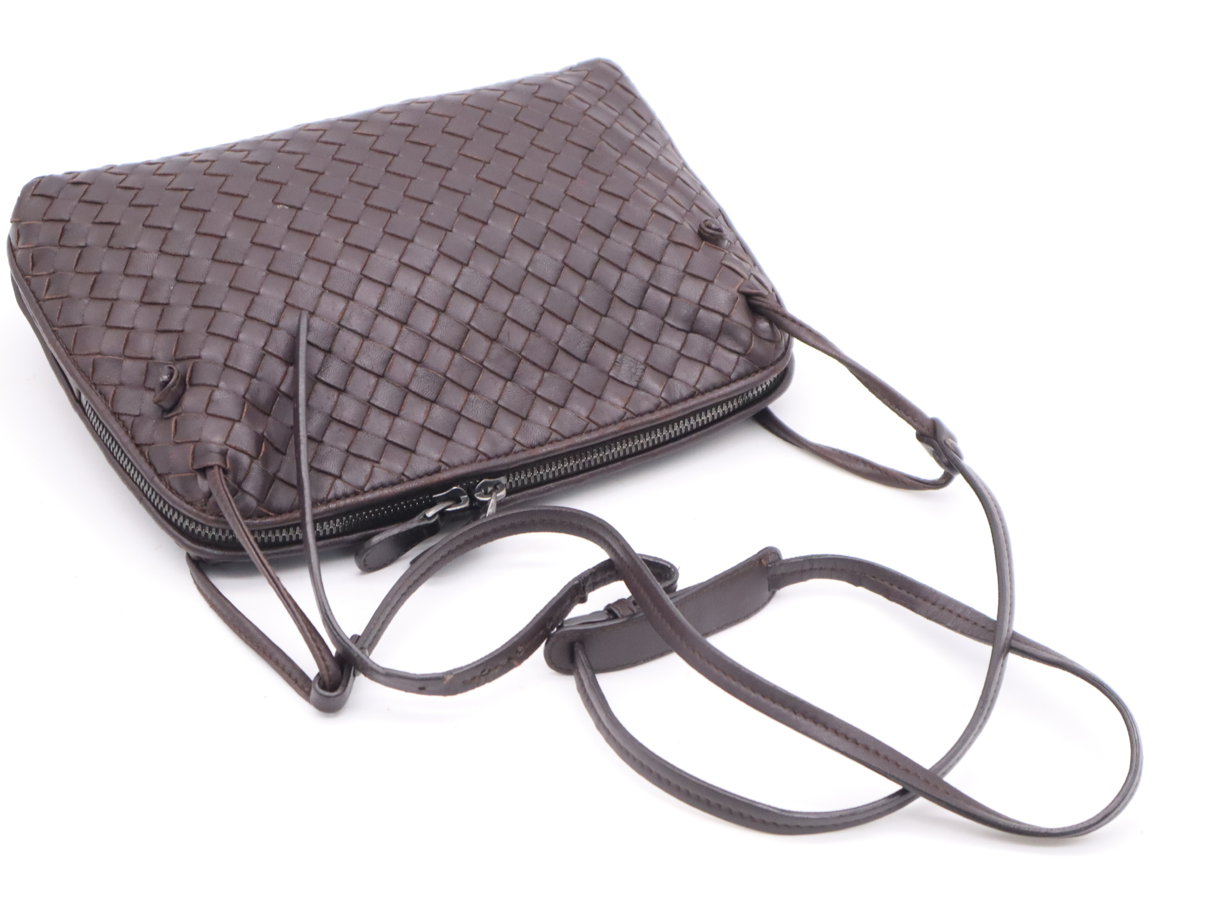 Leather Intrecciato Nodini Shoulder Bag, Brown Shoulder Bag — view 6