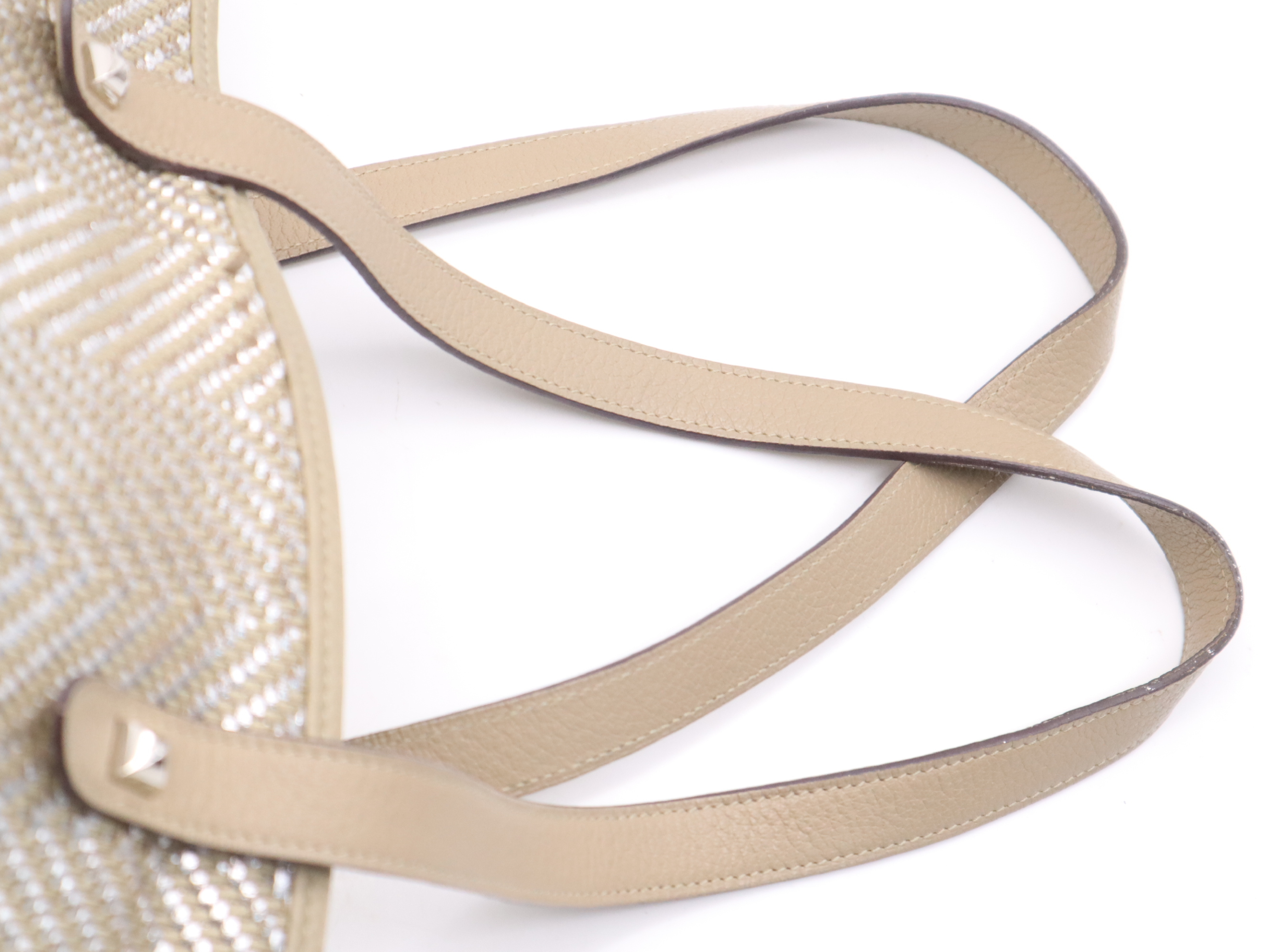 Leather/Polyester Amedaba Chennai Tote Bag, Beige/Silver, M Stamp, 2009. Tote Bag. — view 6
