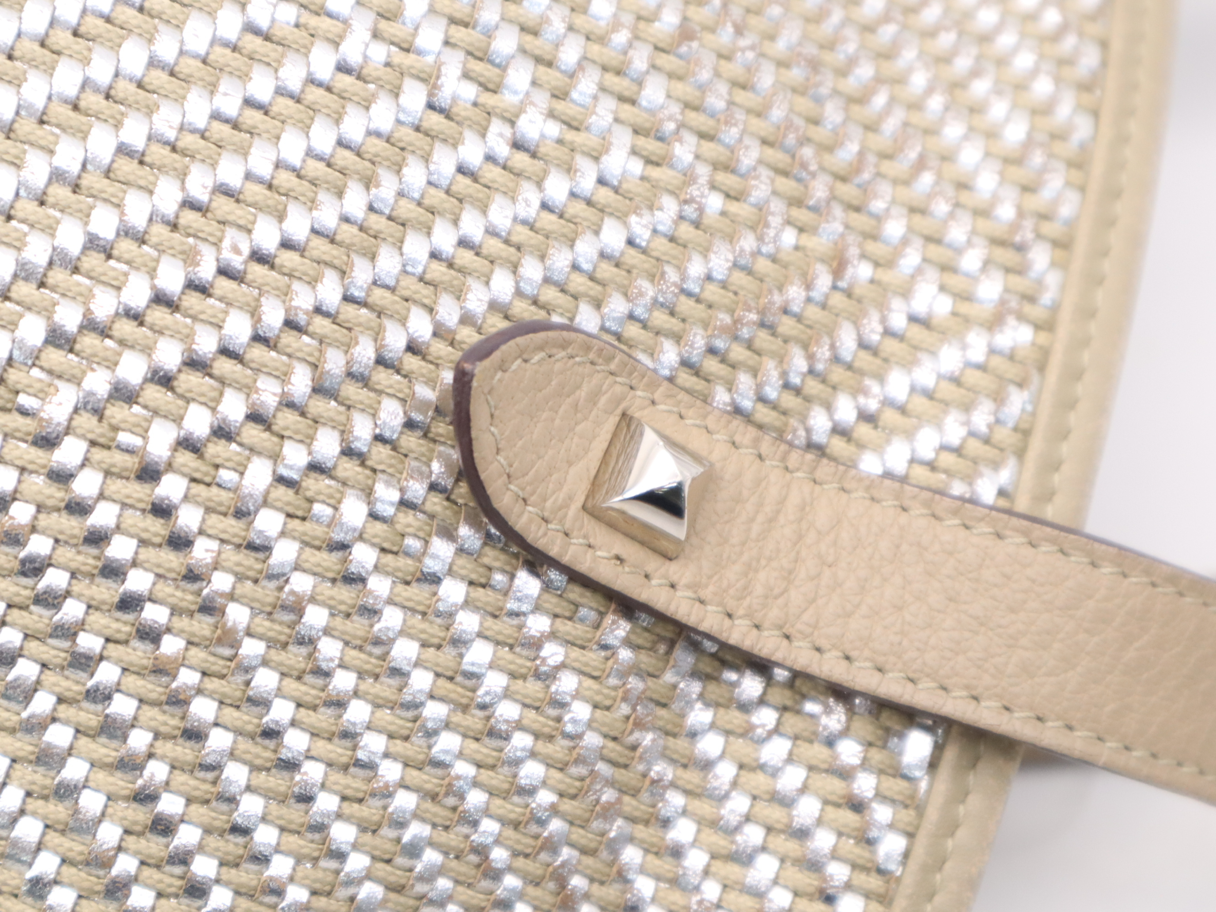 Leather/Polyester Amedaba Chennai Tote Bag, Beige/Silver, M Stamp, 2009. Tote Bag. — view 7