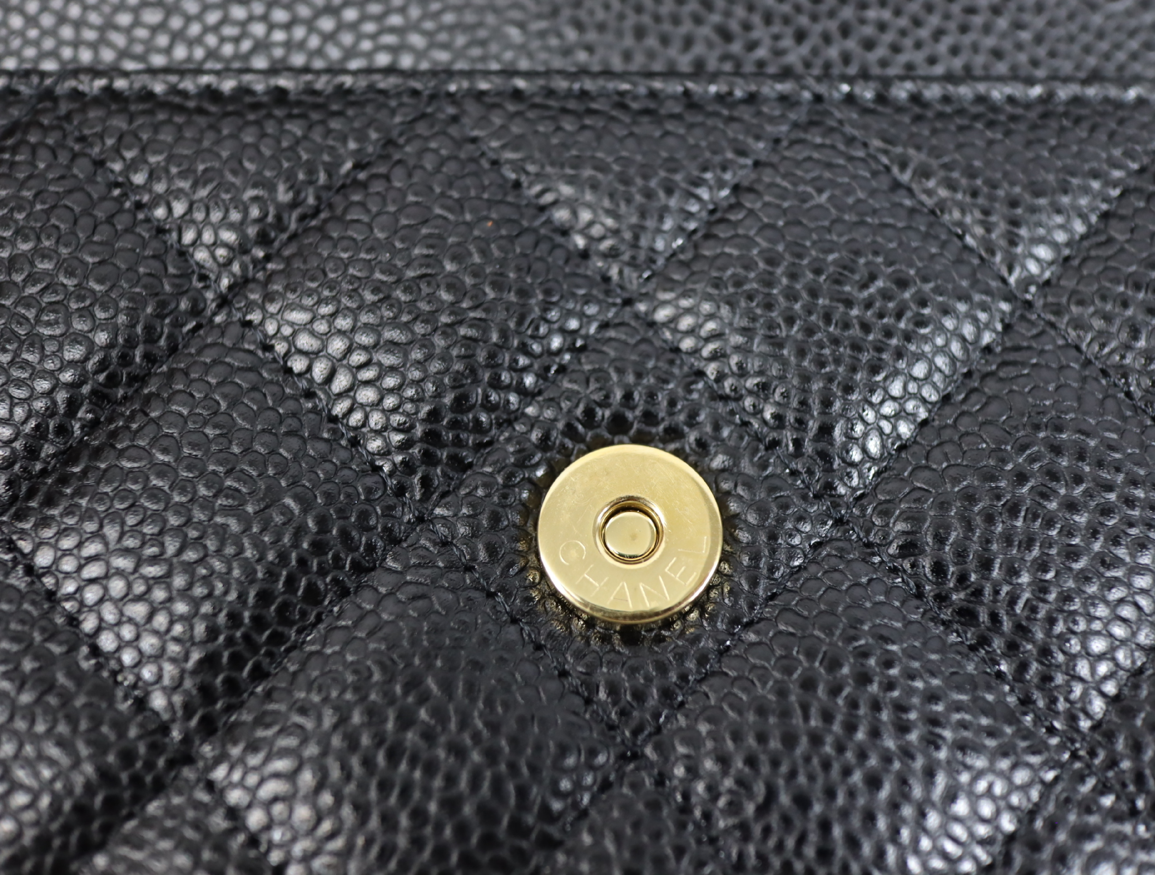 Matelassé Caviar Skin Chain Wallet, Black with Gold Hardware, EC602K80, Random Plate, AP0250 Shoulder Bag — view 15