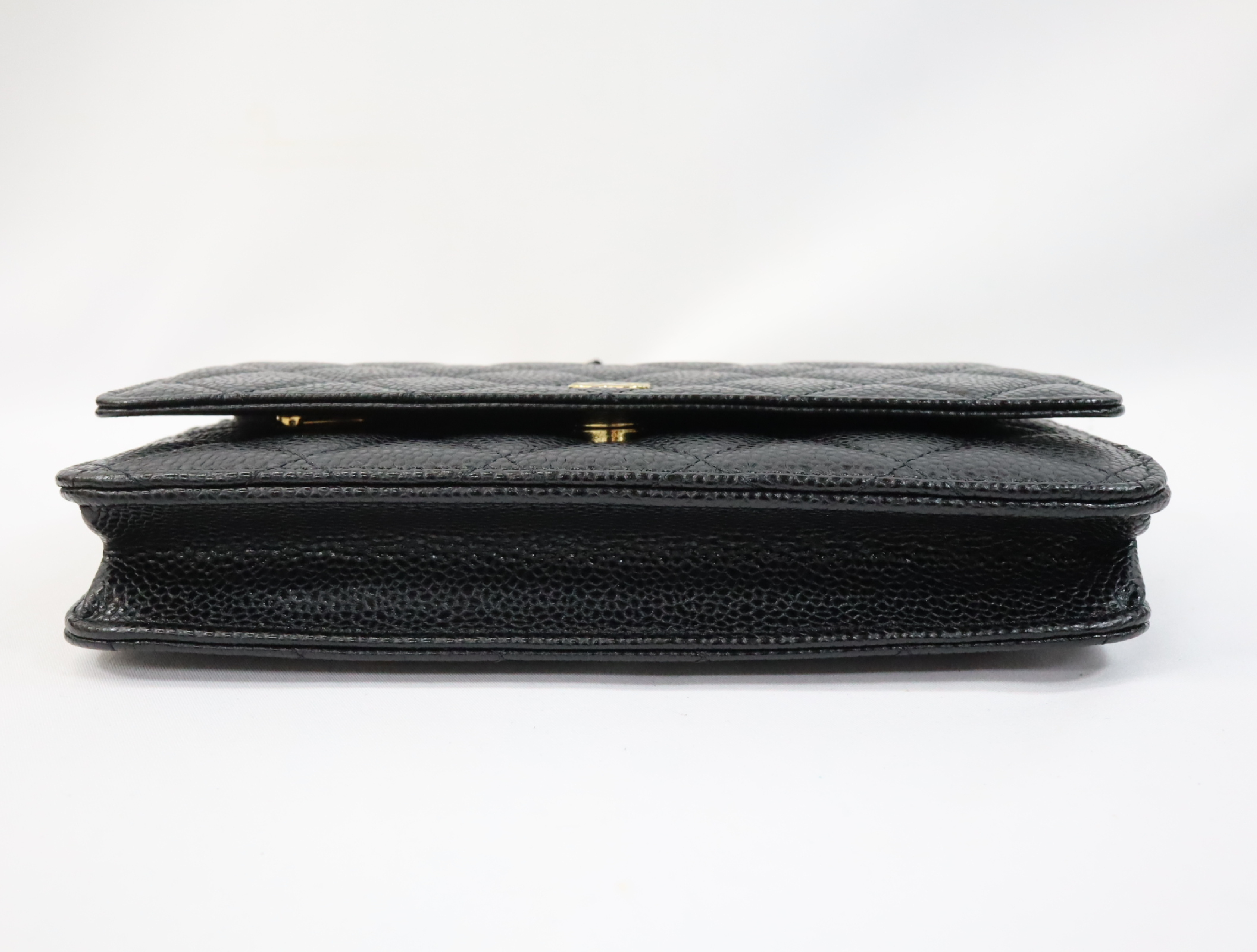 Matelassé Caviar Skin Chain Wallet, Black with Gold Hardware, EC602K80, Random Plate, AP0250 Shoulder Bag — view 5