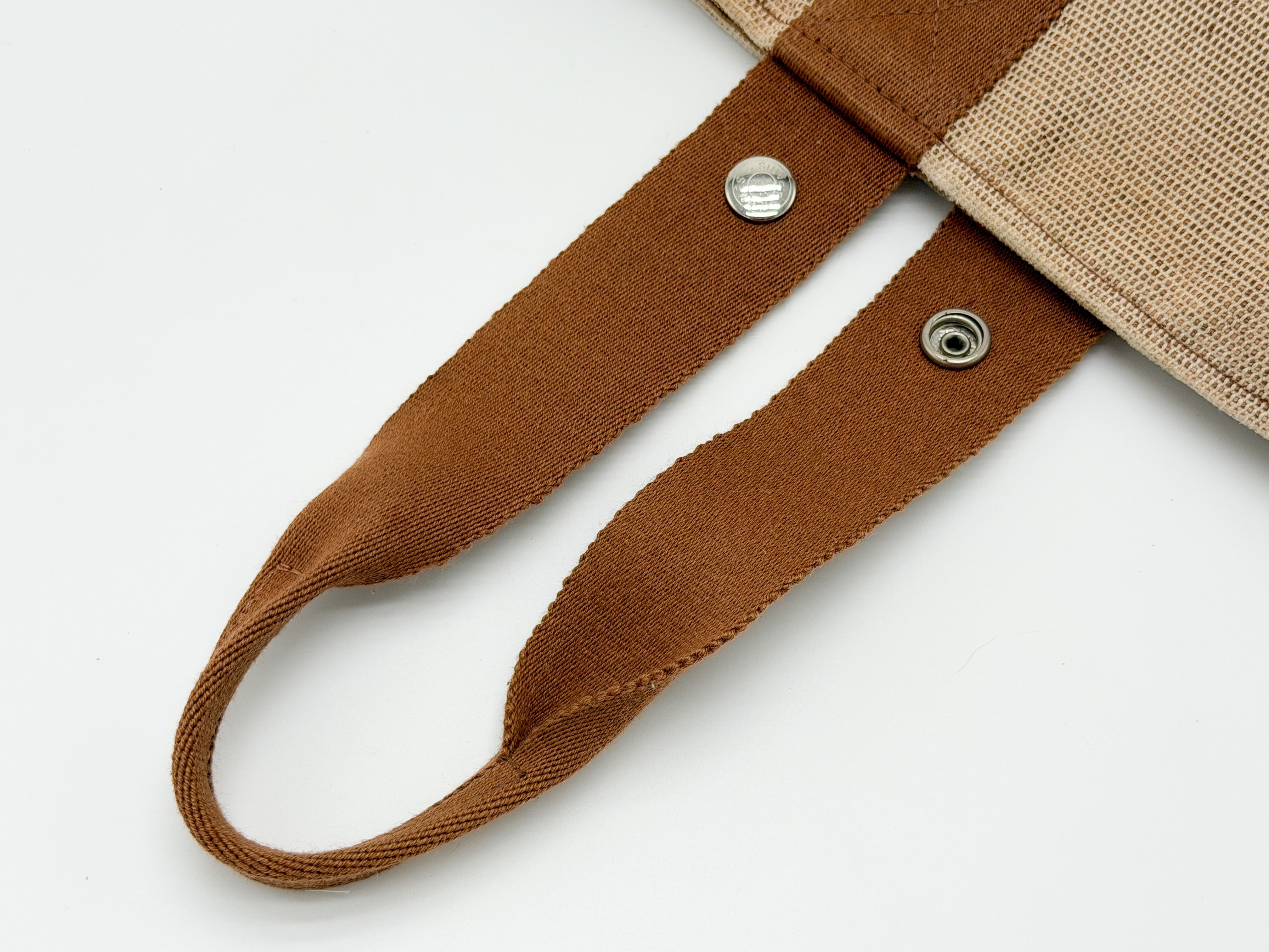Saxo MM Canvas Tote Bag in Beige x Brown with Silver Hardware — view 3