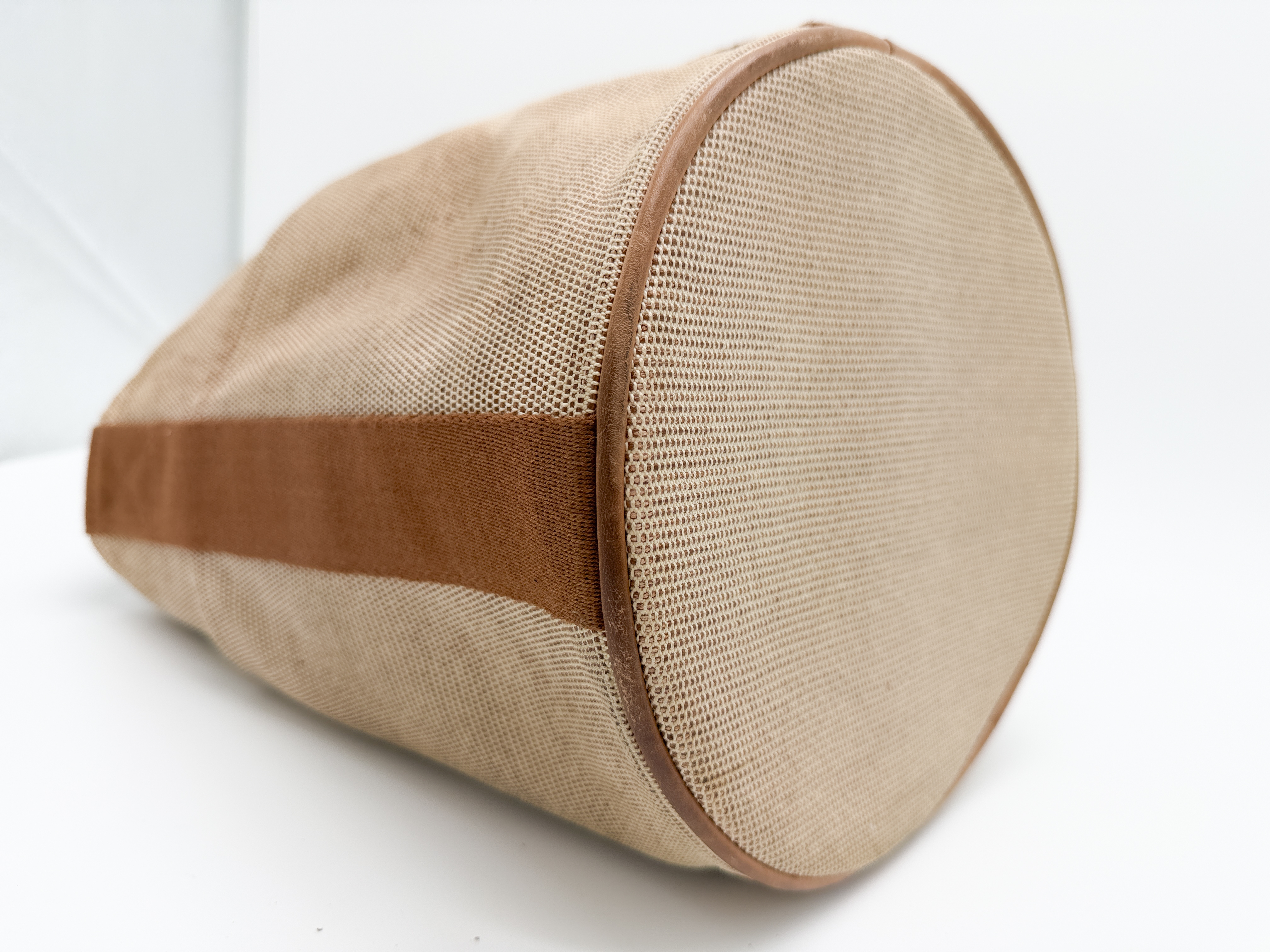 Saxo MM Canvas Tote Bag in Beige x Brown with Silver Hardware — view 6
