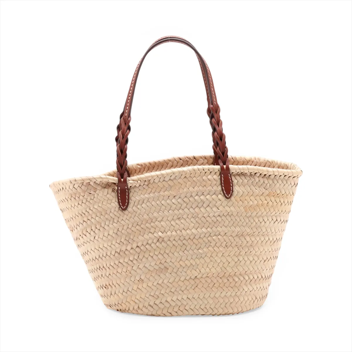 Raffia x Leather Basket Bag, Beige x Brown, 1BG314, Unsigned Guarantee Card — view 2