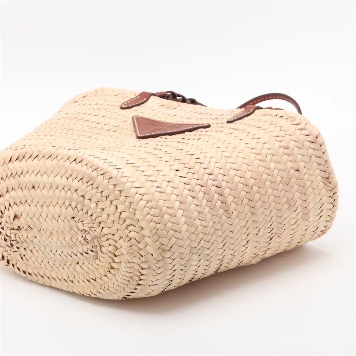 Raffia x Leather Basket Bag, Beige x Brown, 1BG314, Unsigned Guarantee Card — view 3