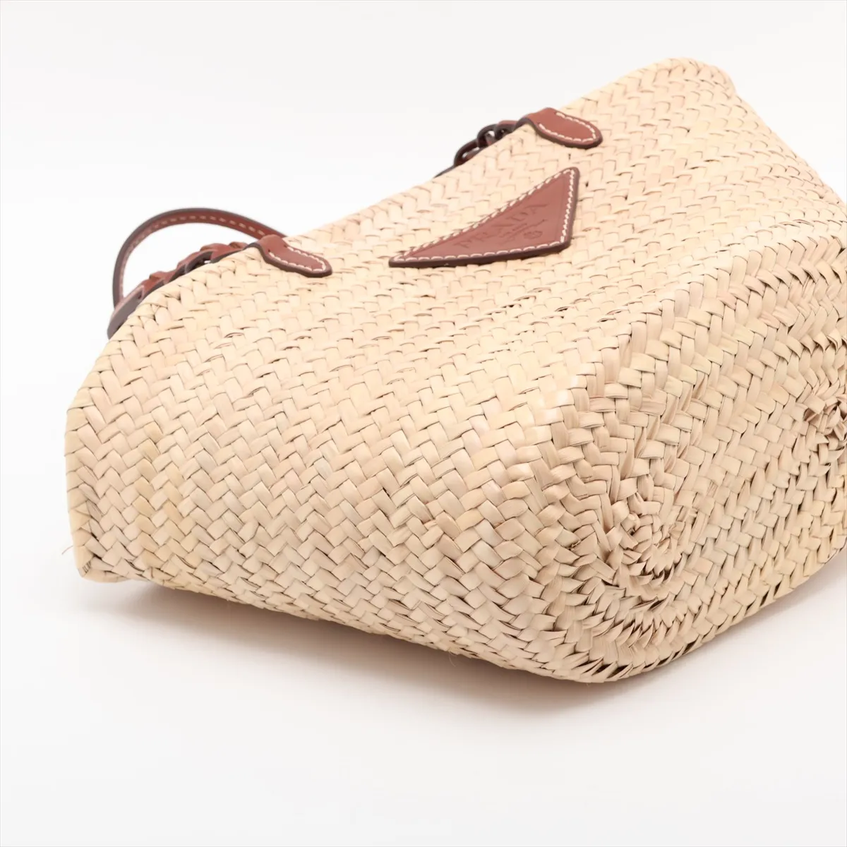 Raffia x Leather Basket Bag, Beige x Brown, 1BG314, Unsigned Guarantee Card — view 4