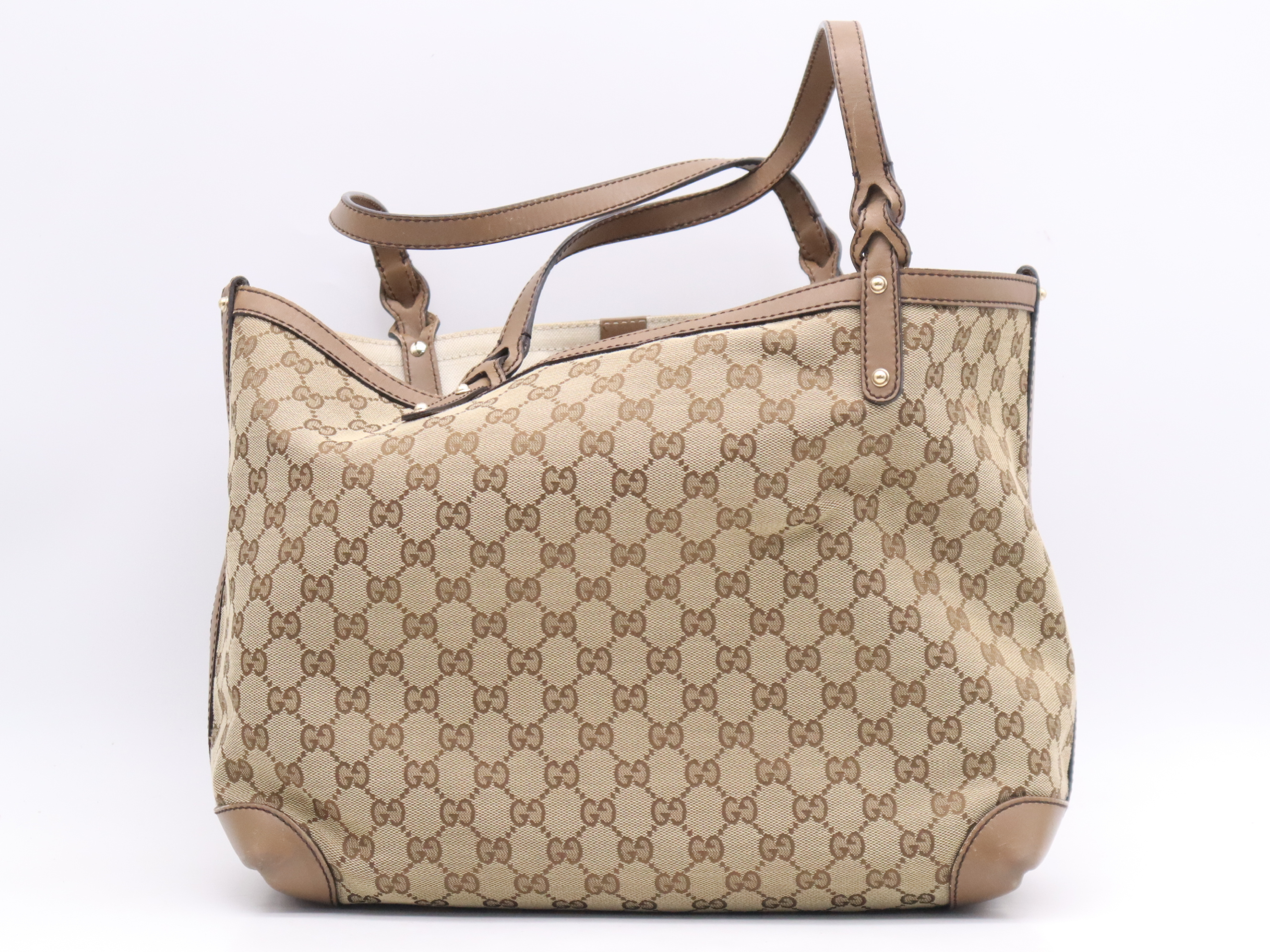 247209 Canvas x Leather GG Canvas Tote Bag, Beige, Gold Hardware, Includes Pouch and Dust Bag. — view 2
