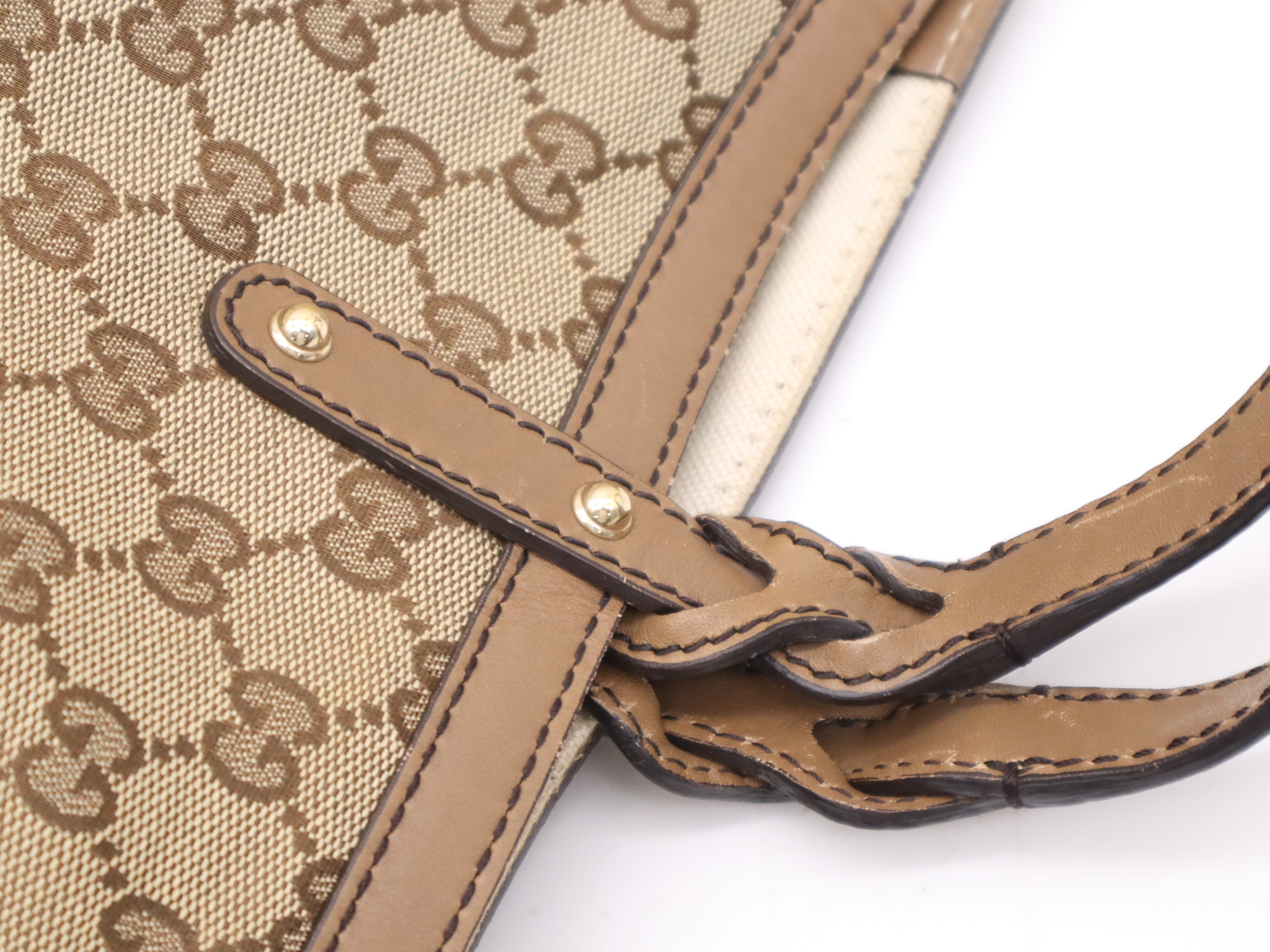 247209 Canvas x Leather GG Canvas Tote Bag, Beige, Gold Hardware, Includes Pouch and Dust Bag. — view 7