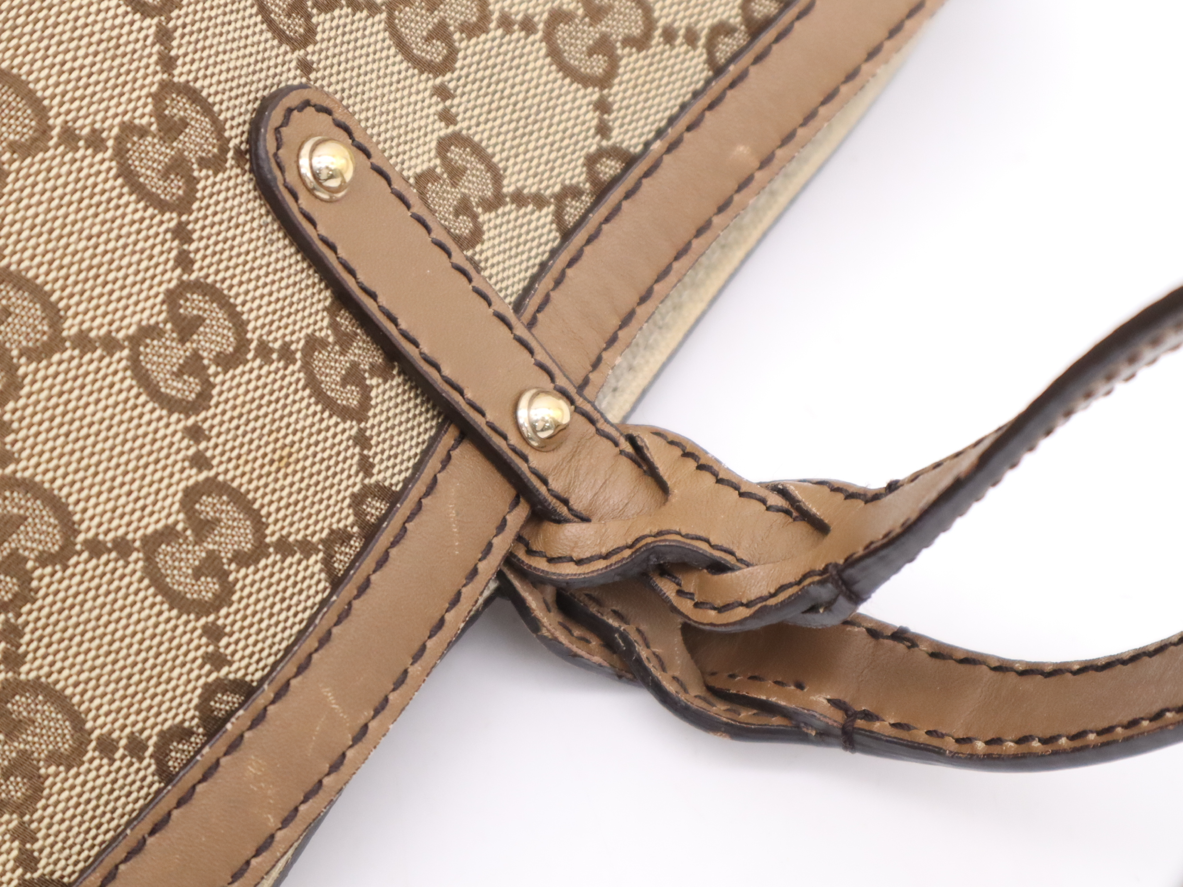 247209 Canvas x Leather GG Canvas Tote Bag, Beige, Gold Hardware, Includes Pouch and Dust Bag. — view 8