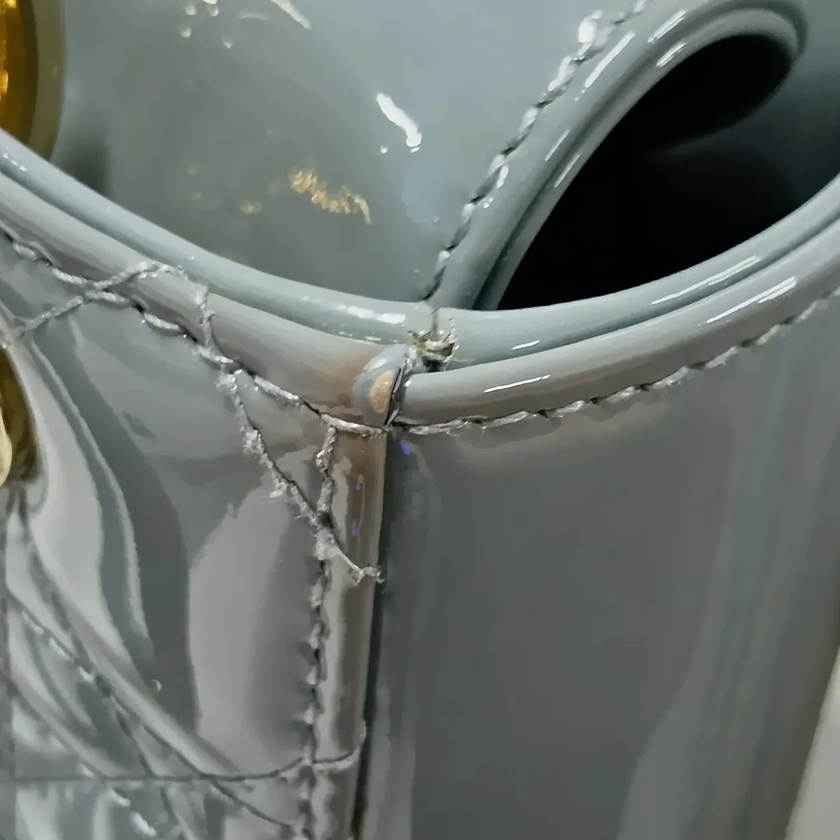 Cannage Lady Dior Patent Leather 2-Way Handbag, Blue — view 15