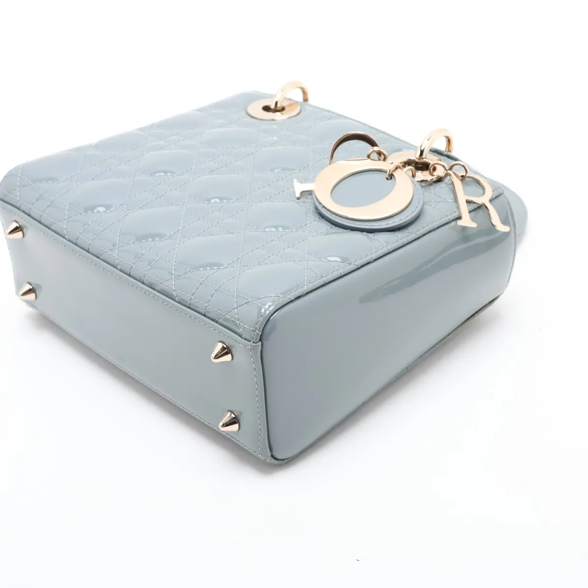 Cannage Lady Dior Patent Leather 2-Way Handbag, Blue — view 3