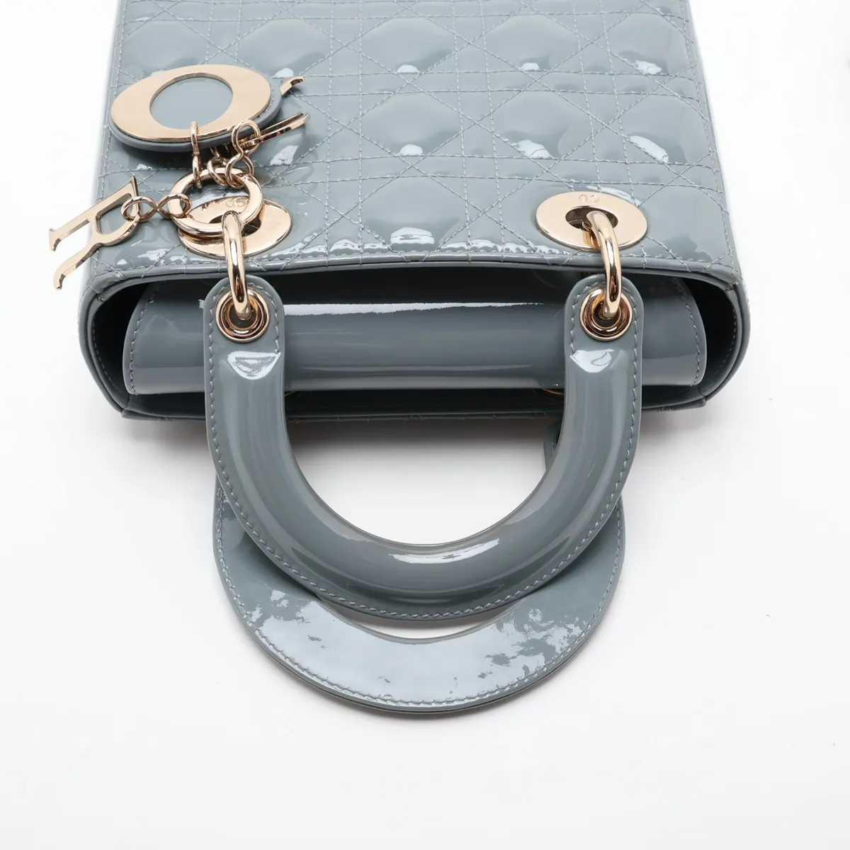 Cannage Lady Dior Patent Leather 2-Way Handbag, Blue — view 5