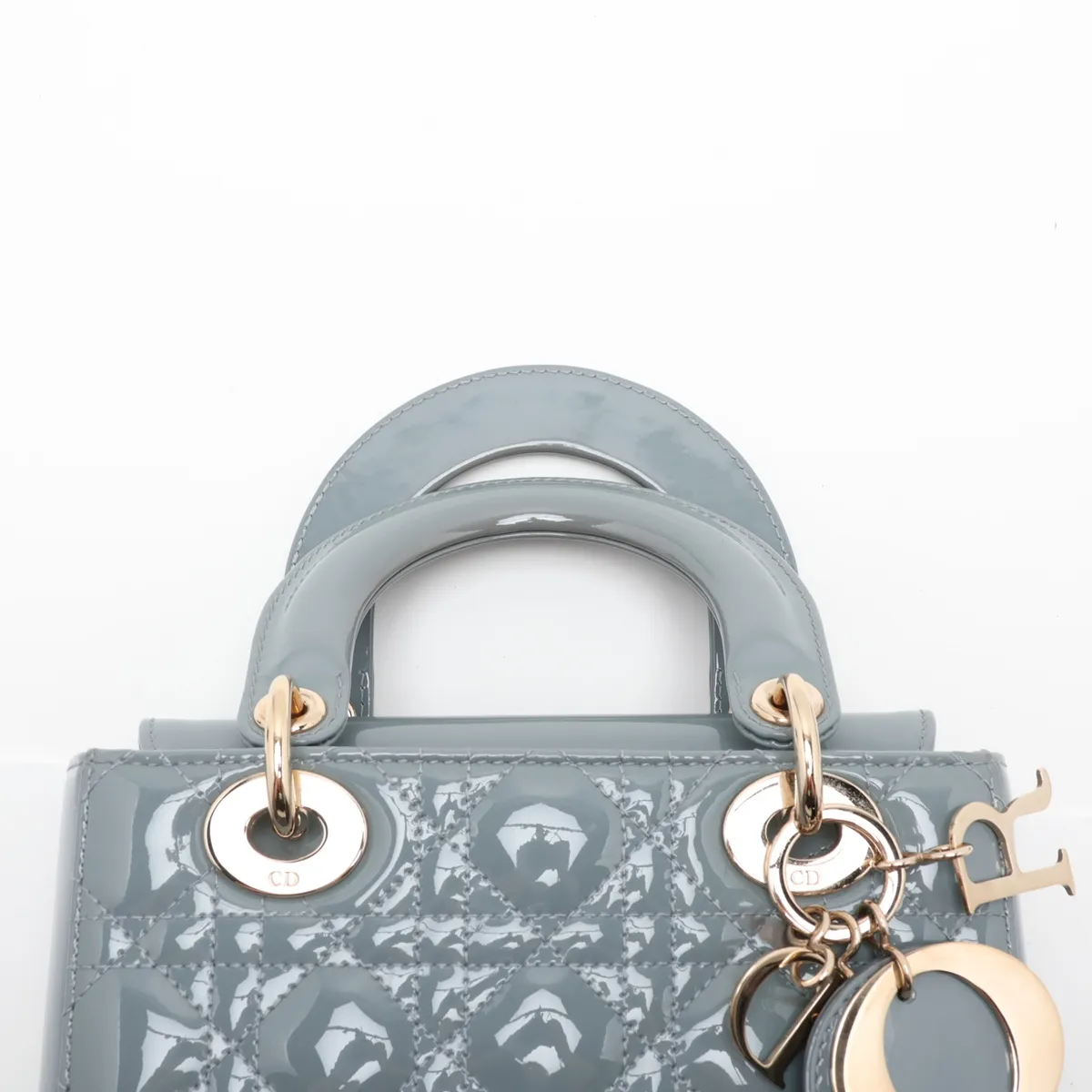 Cannage Lady Dior Patent Leather 2-Way Handbag, Blue — view 6