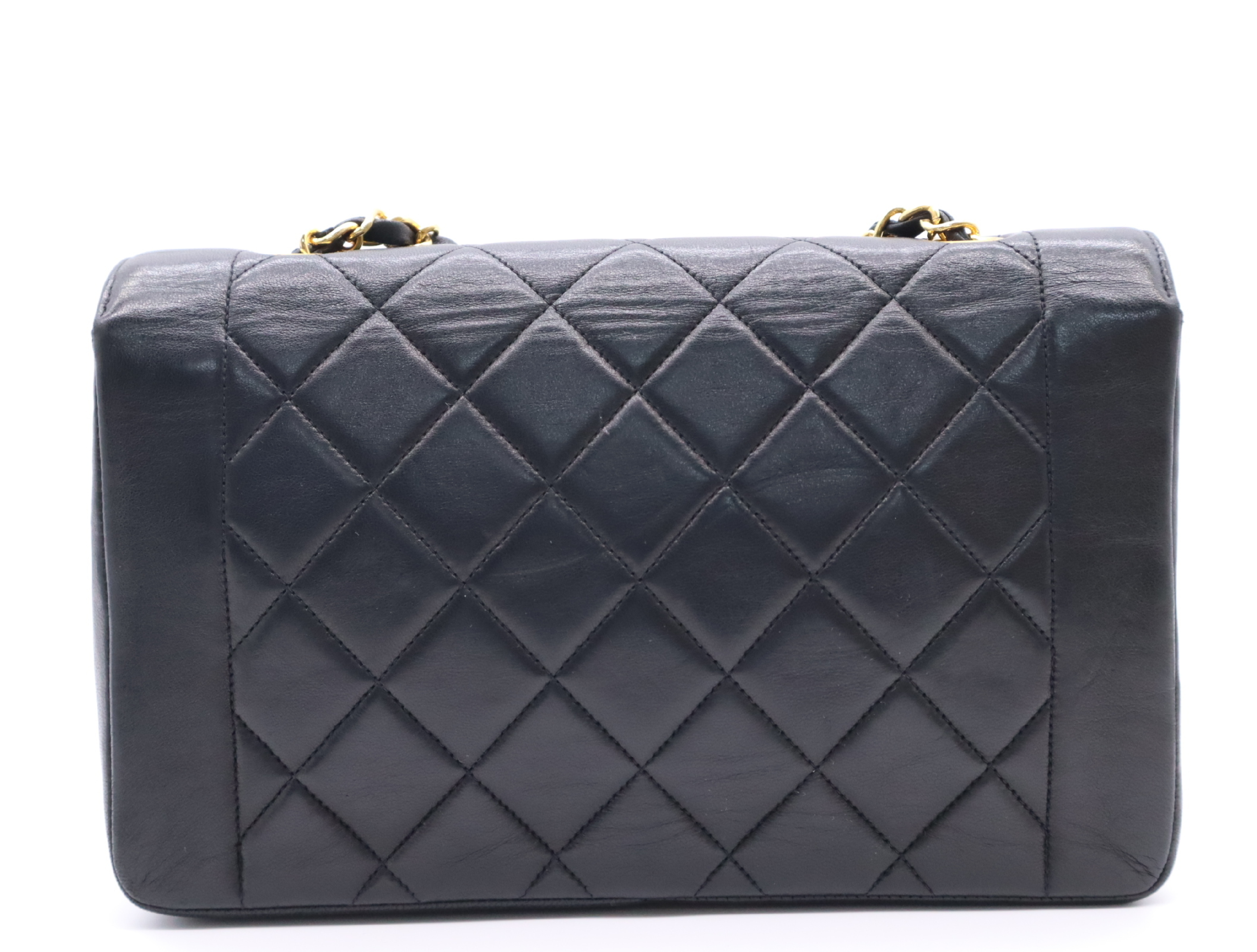Lambskin Matelassé Diana 25 Shoulder Bag with Small Flap and Small Chain, Gold Hardware, Black, with Guarantee Card, Dust Bag, and Seal, 17170266 — view 2
