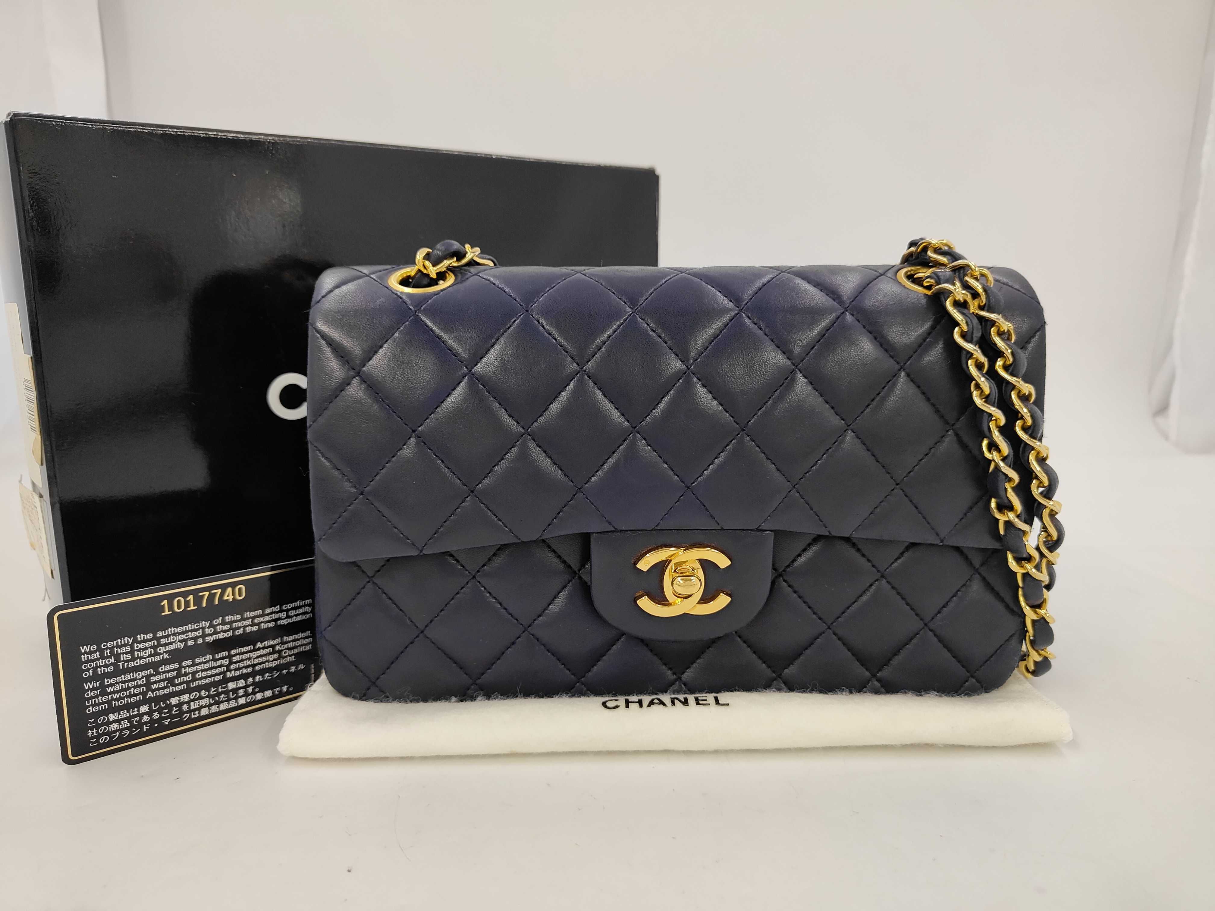 Double Flap Lambskin Navy Shoulder Bag 740