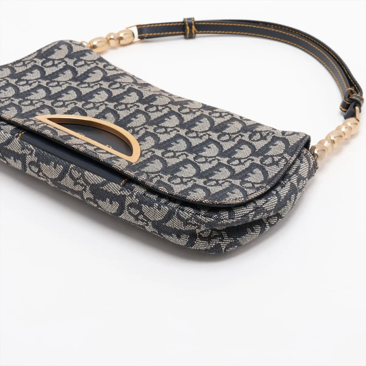 Maris Pearl Trotter Canvas x Leather Shoulder Bag, Navy — view 3
