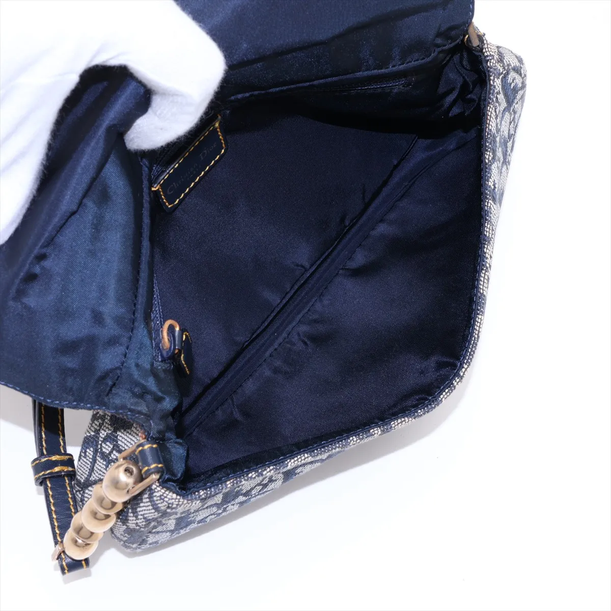 Maris Pearl Trotter Canvas x Leather Shoulder Bag, Navy — view 7