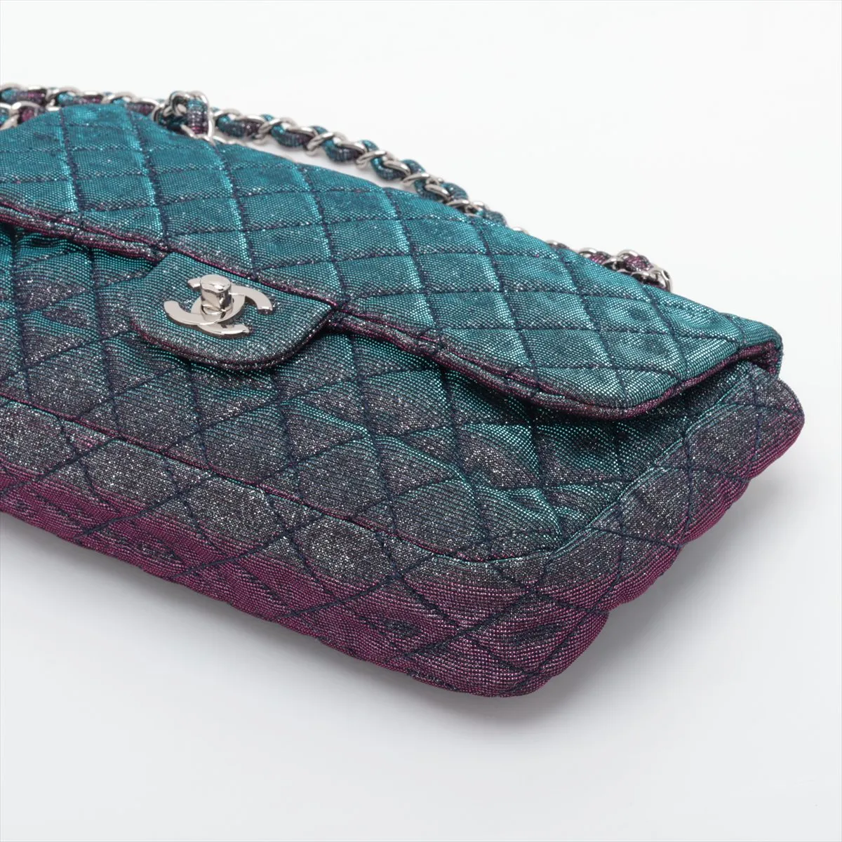 Matelassé Canvas Single Flap Double Chain Bag, Gradient Blue, Silver Hardware, 13992833, Serial Number 13 — view 3