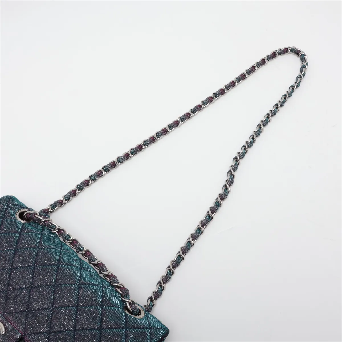 Matelassé Canvas Single Flap Double Chain Bag, Gradient Blue, Silver Hardware, 13992833, Serial Number 13 — view 5
