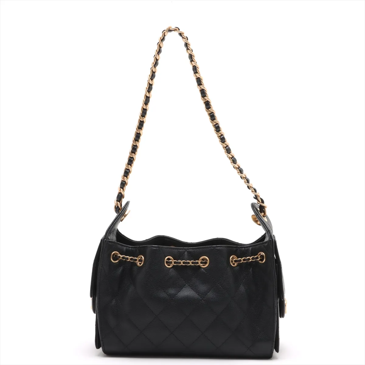 [Individually wrapped] Chanel 25 Mini Caviar Skin Chain Shoulder Bag Drawstring Black Gold Hardware K9JK4EG2 Random Plate AS5631 — view 2