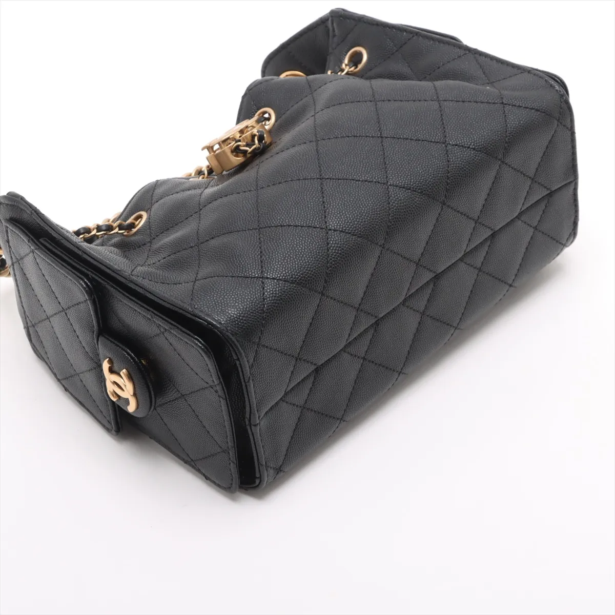 [Individually wrapped] Chanel 25 Mini Caviar Skin Chain Shoulder Bag Drawstring Black Gold Hardware K9JK4EG2 Random Plate AS5631 — view 4