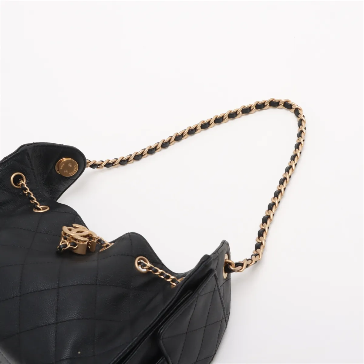 [Individually wrapped] Chanel 25 Mini Caviar Skin Chain Shoulder Bag Drawstring Black Gold Hardware K9JK4EG2 Random Plate AS5631 — view 5
