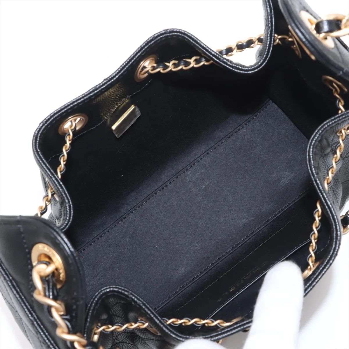 [Individually wrapped] Chanel 25 Mini Caviar Skin Chain Shoulder Bag Drawstring Black Gold Hardware K9JK4EG2 Random Plate AS5631 — view 6