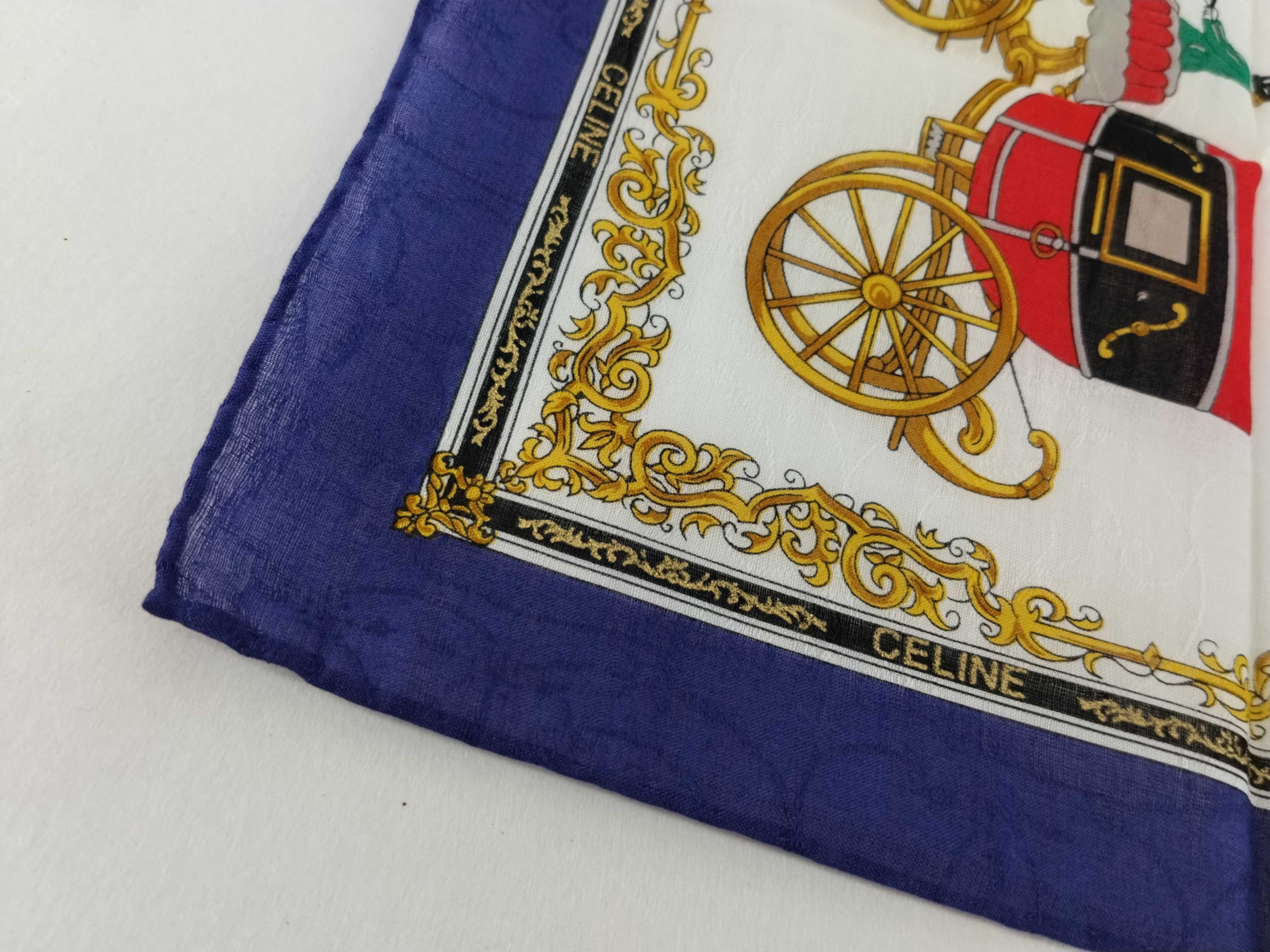 handkerchief scarf with sticker, logo, carriage pattern, baroque style, blue, and other accessories. — view 4