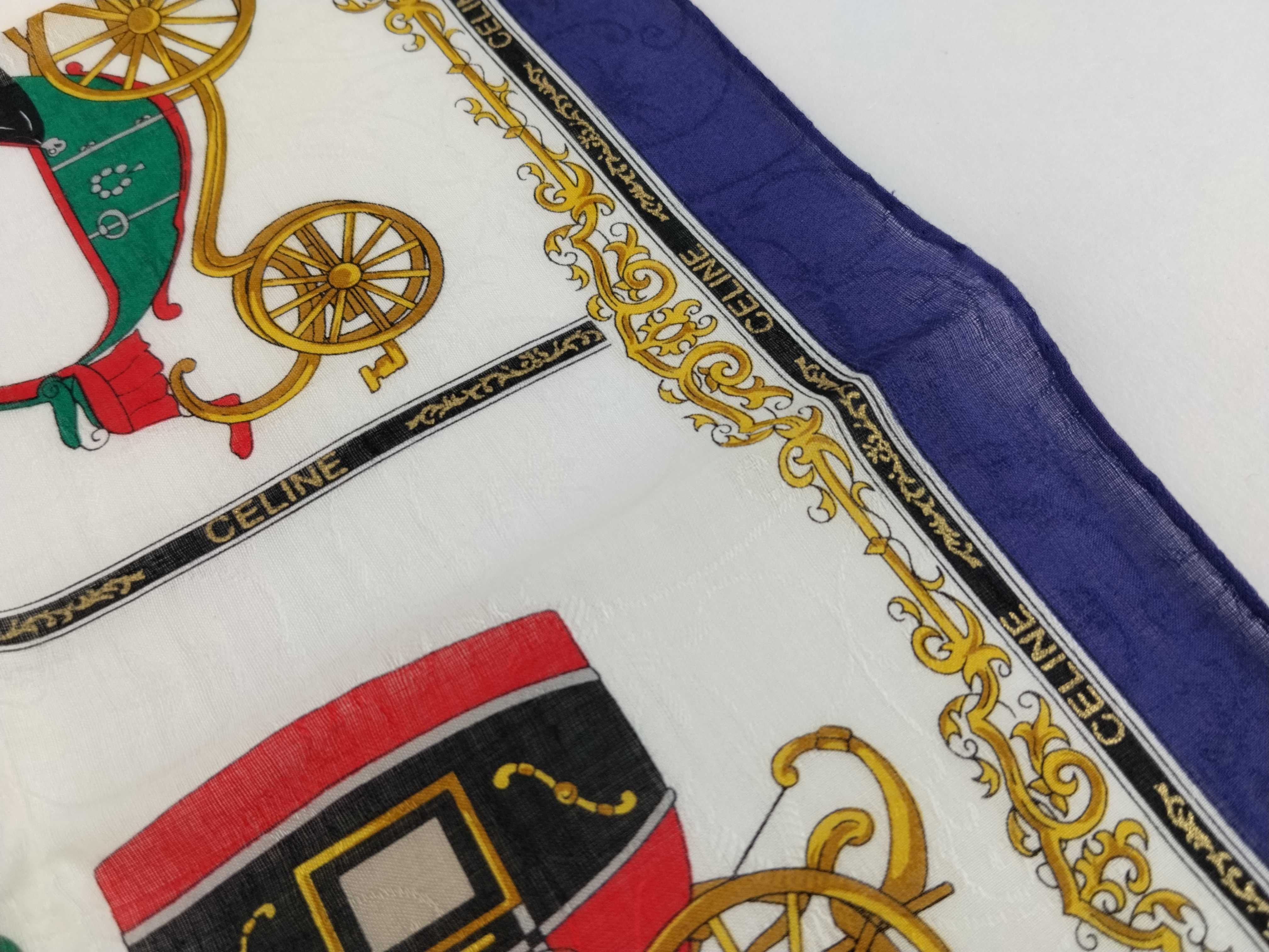 handkerchief scarf with sticker, logo, carriage pattern, baroque style, blue, and other accessories. — view 6
