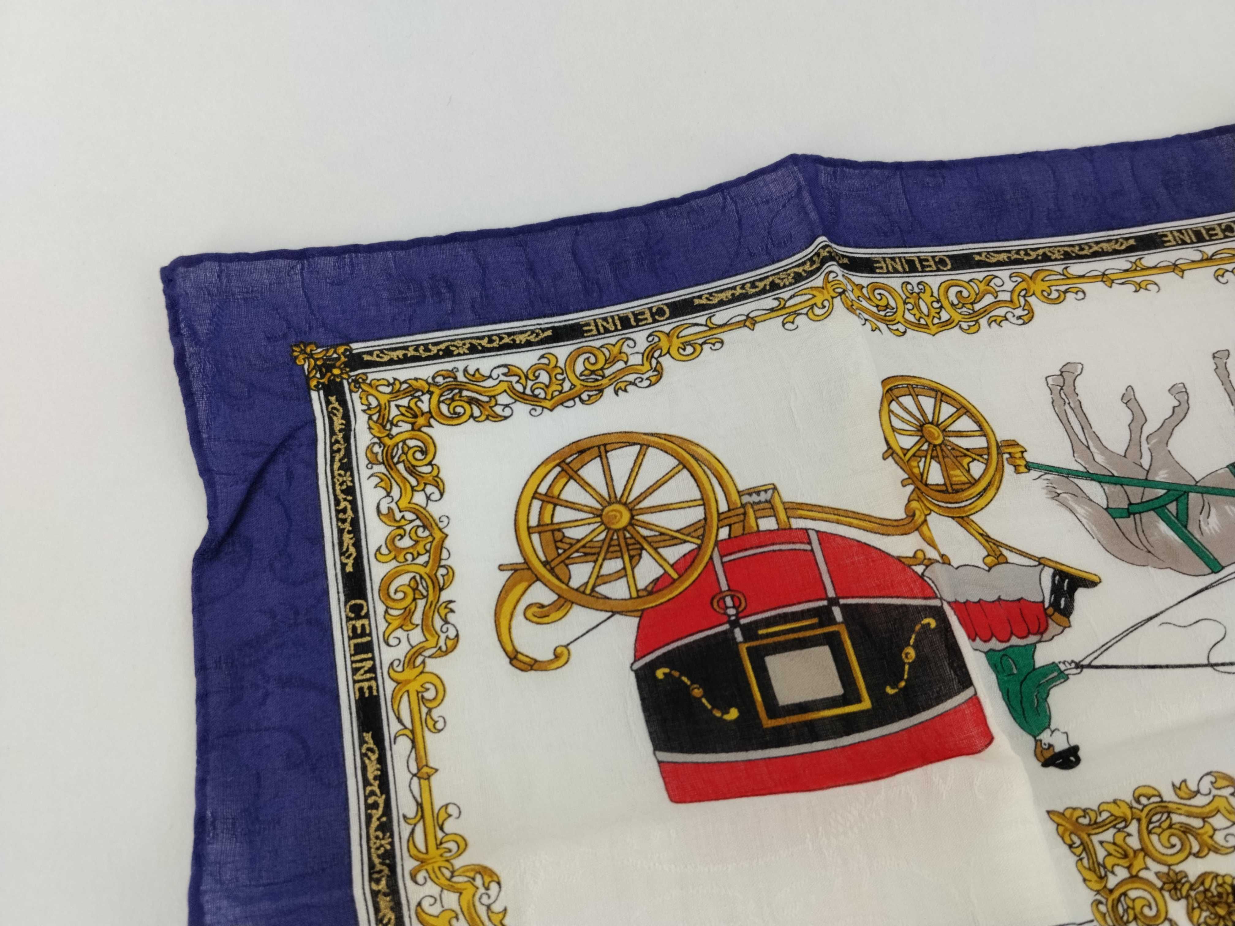 handkerchief scarf with sticker, logo, carriage pattern, baroque style, blue, and other accessories. — view 7