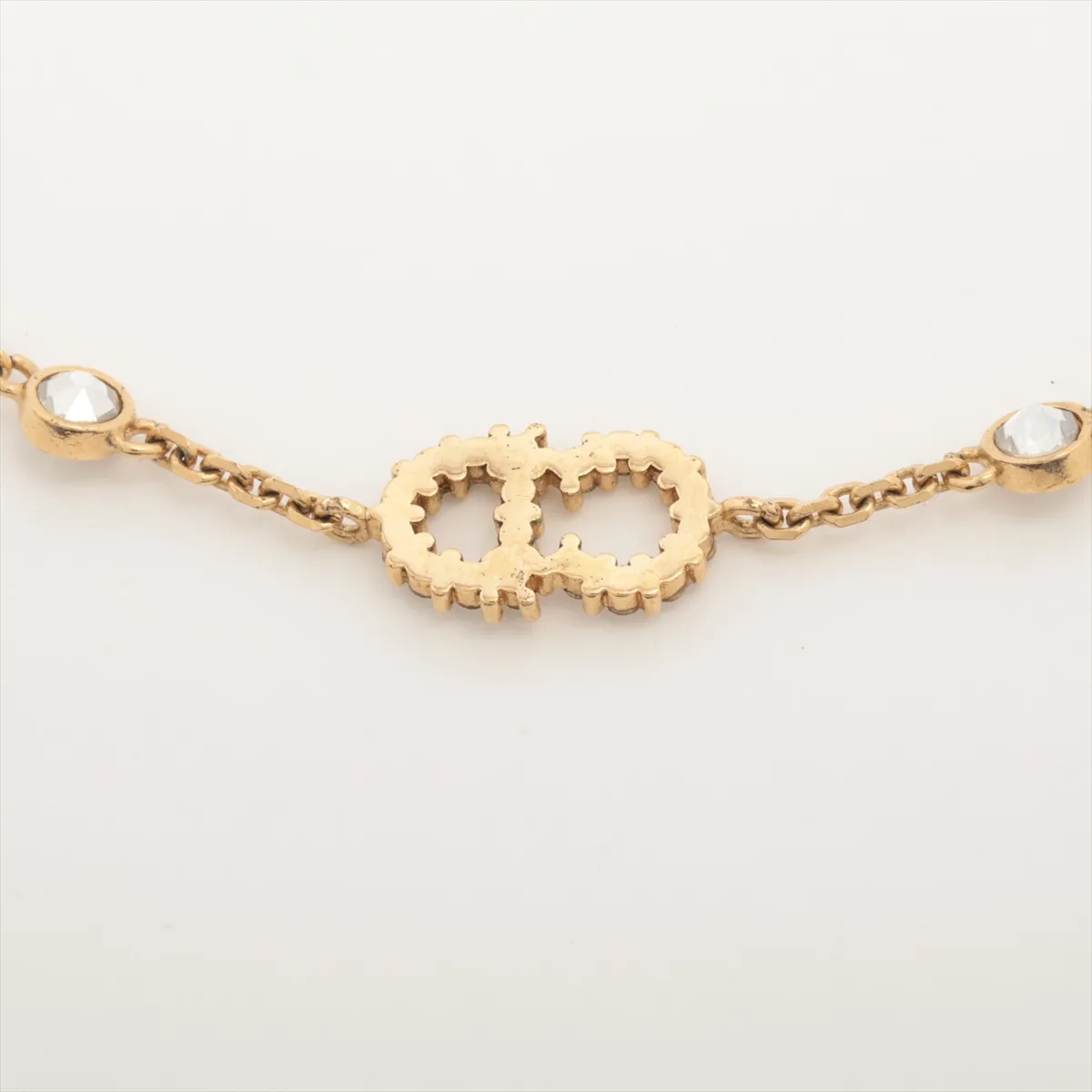 Clair D Lune bracelet, gold-plated with rhinestones and faux pearls. Shows signs of wear including — view 3