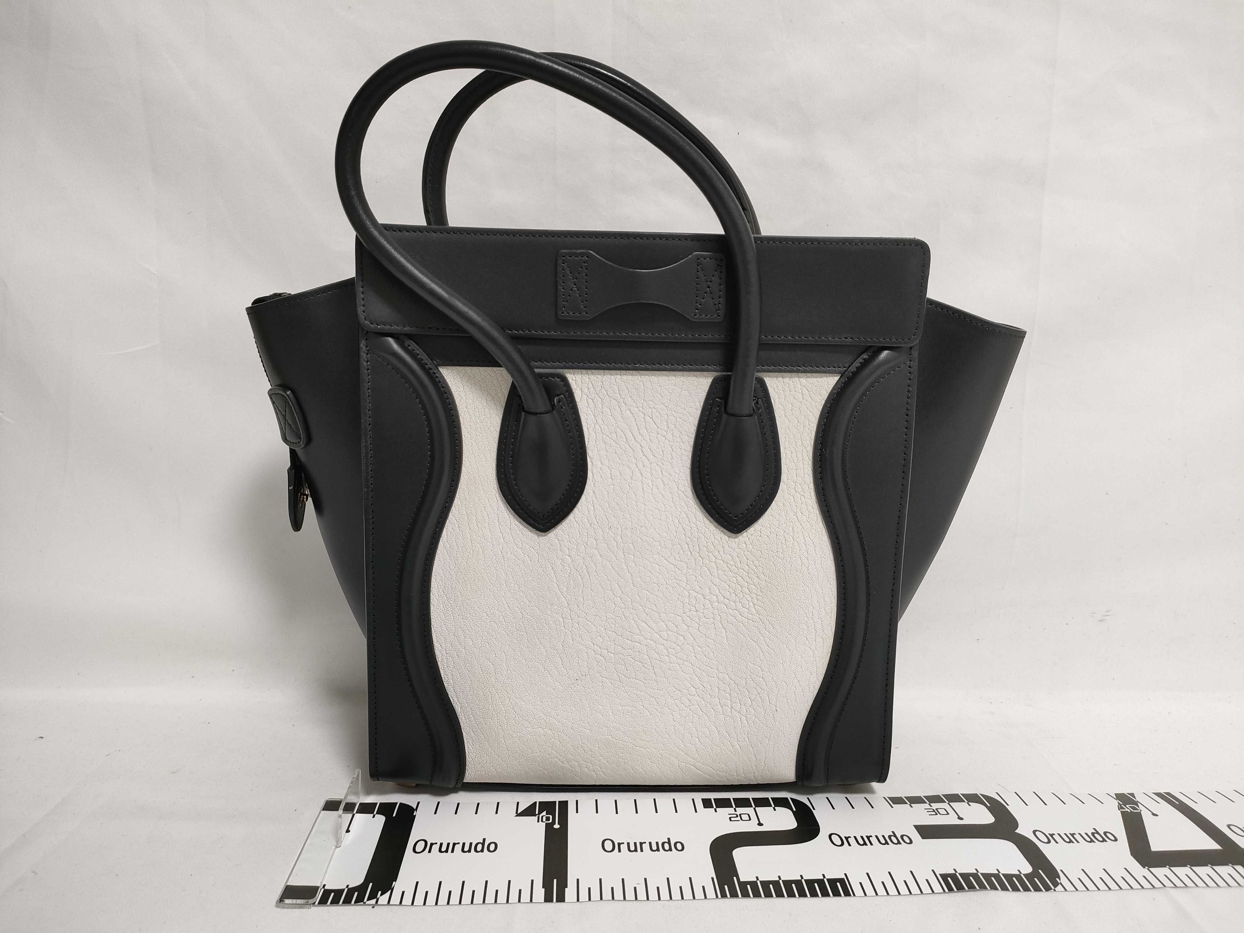Luggage Micro Shopper Leather 2-Way Handbag Black x White Handbag — view 2
