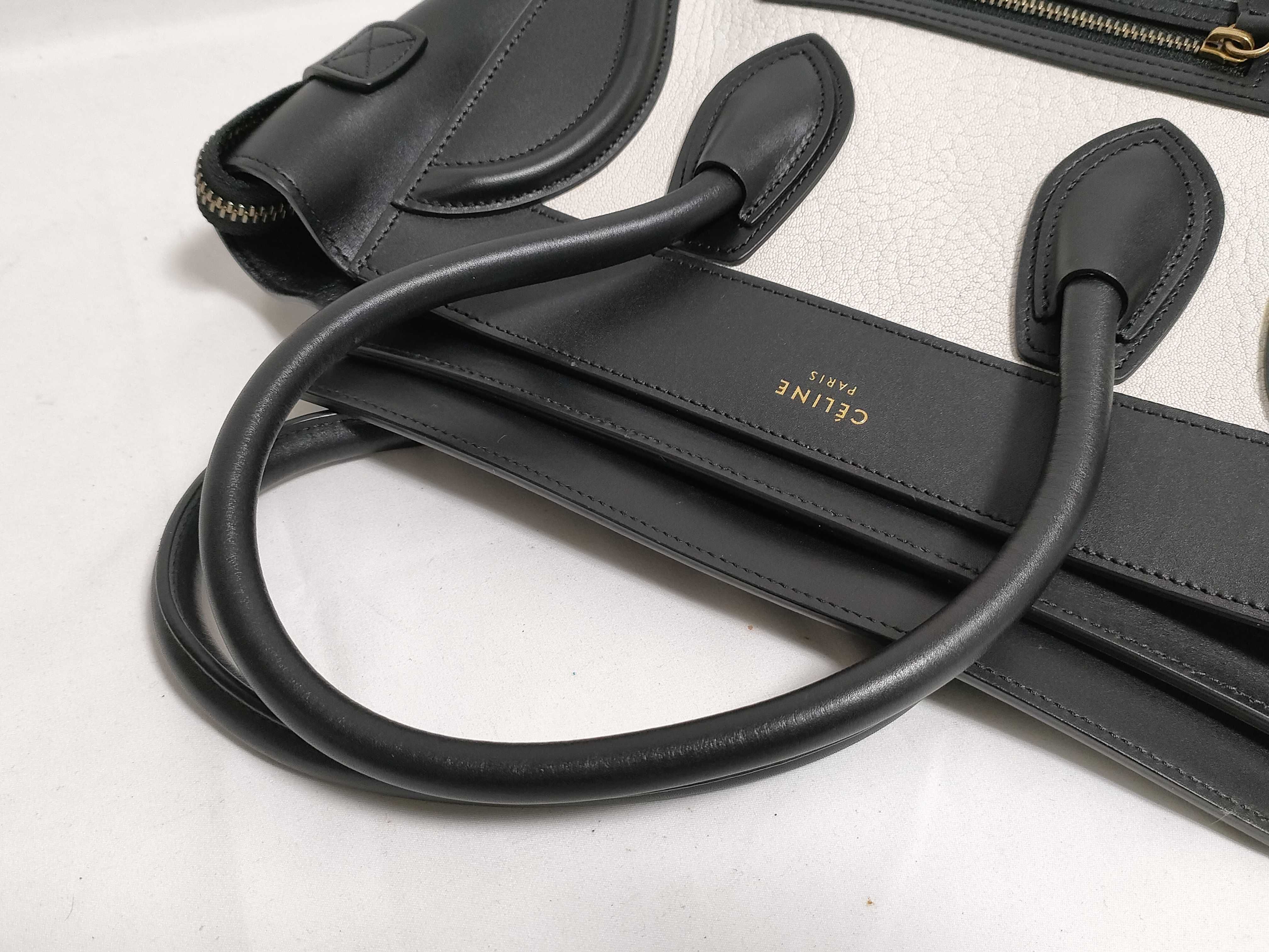 Luggage Micro Shopper Leather 2-Way Handbag Black x White Handbag — view 3