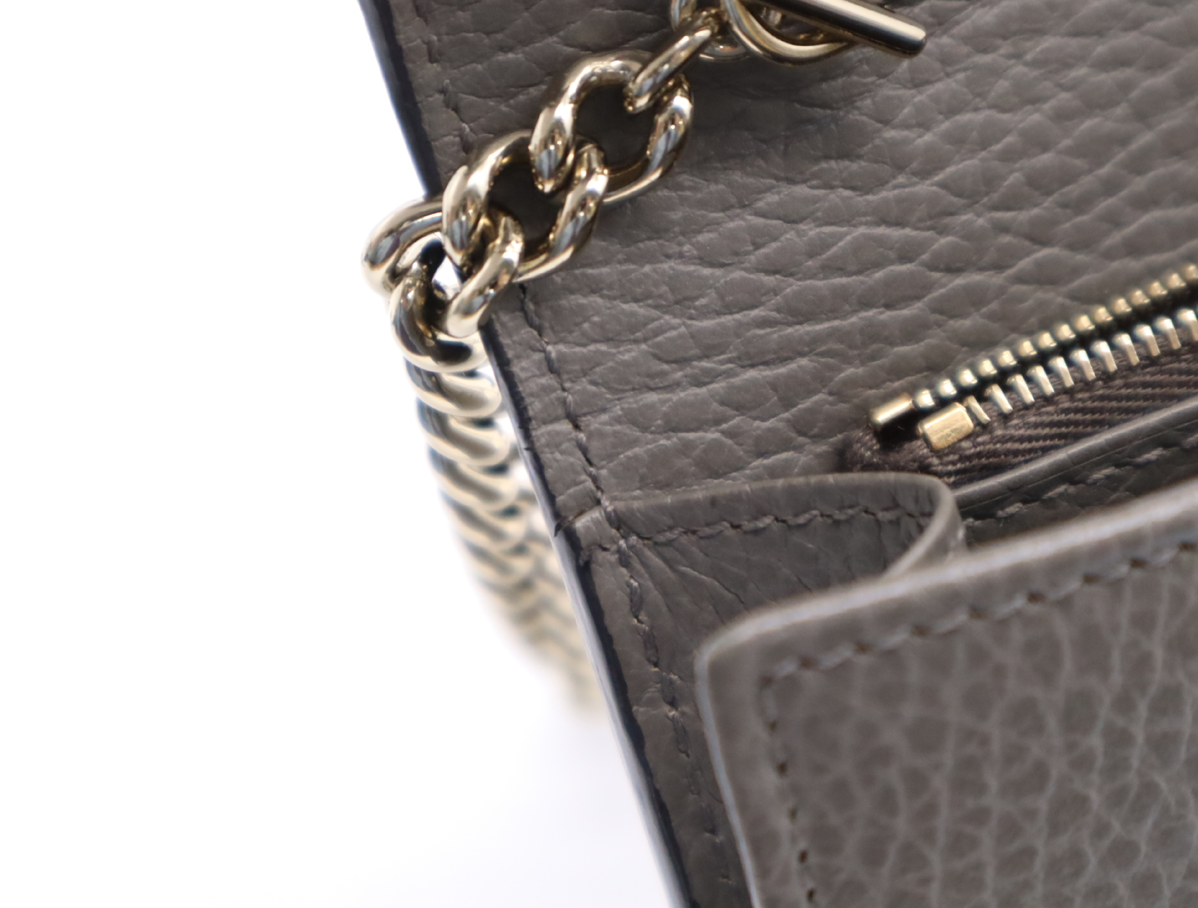 Leather Interlocking Chain Shoulder Wallet with Dust Bag, Gray Shoulder Bag — view 14