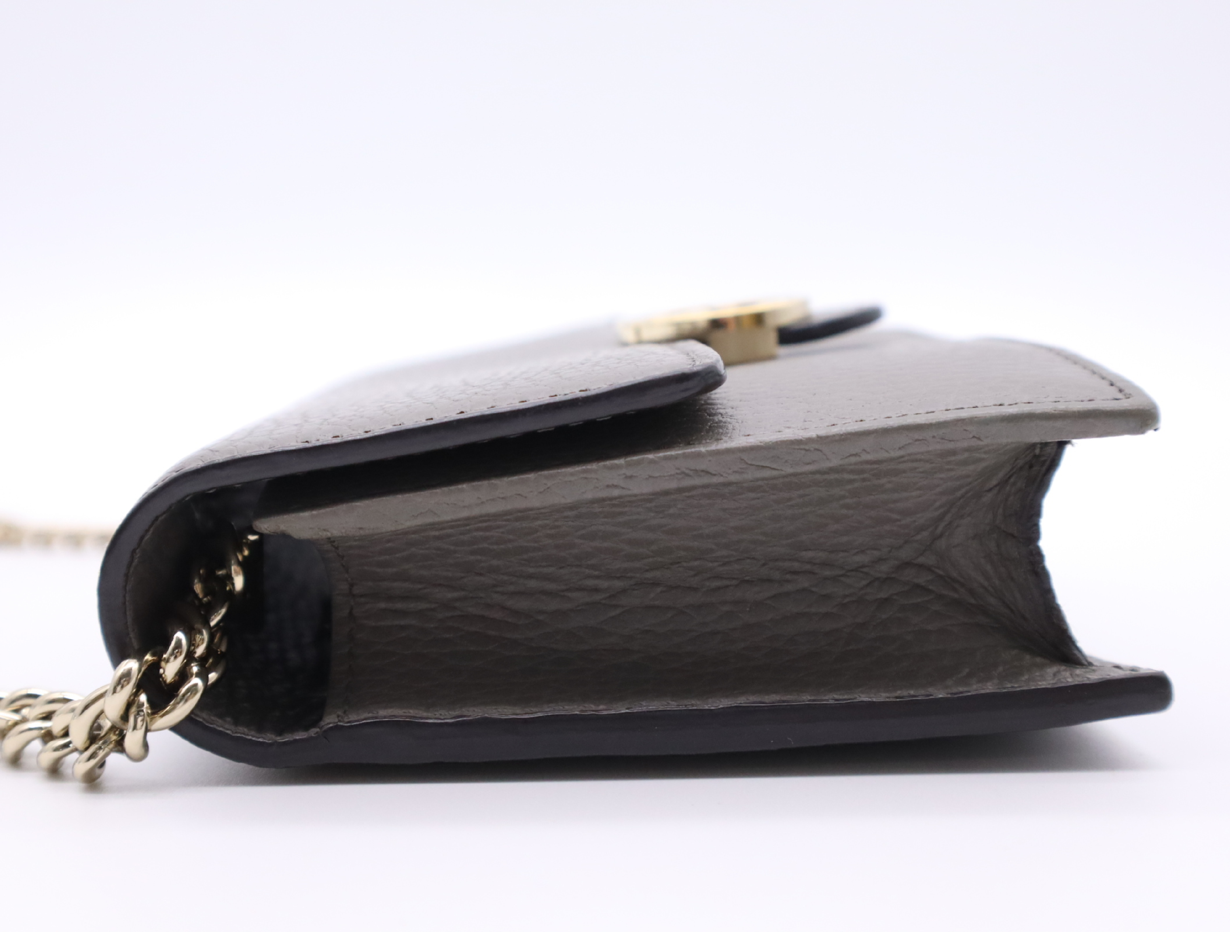 Leather Interlocking Chain Shoulder Wallet with Dust Bag, Gray Shoulder Bag — view 3