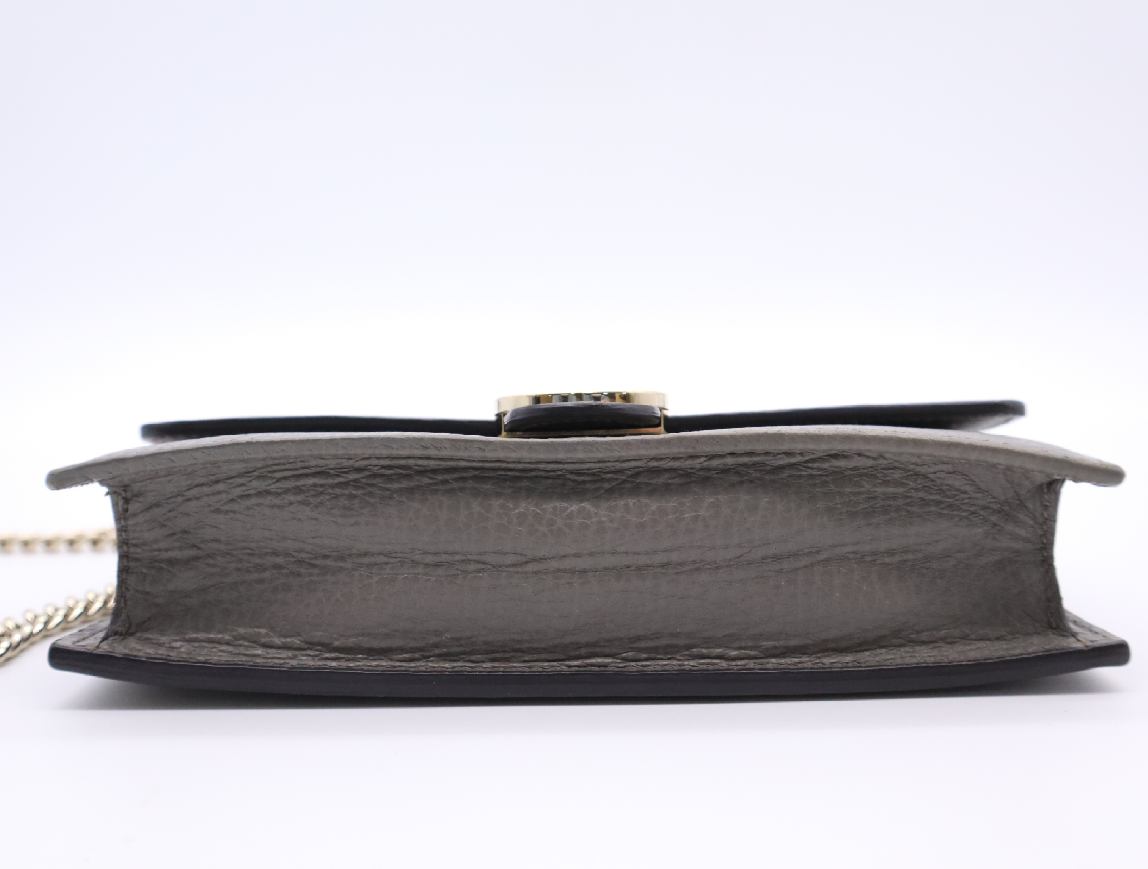 Leather Interlocking Chain Shoulder Wallet with Dust Bag, Gray Shoulder Bag — view 4
