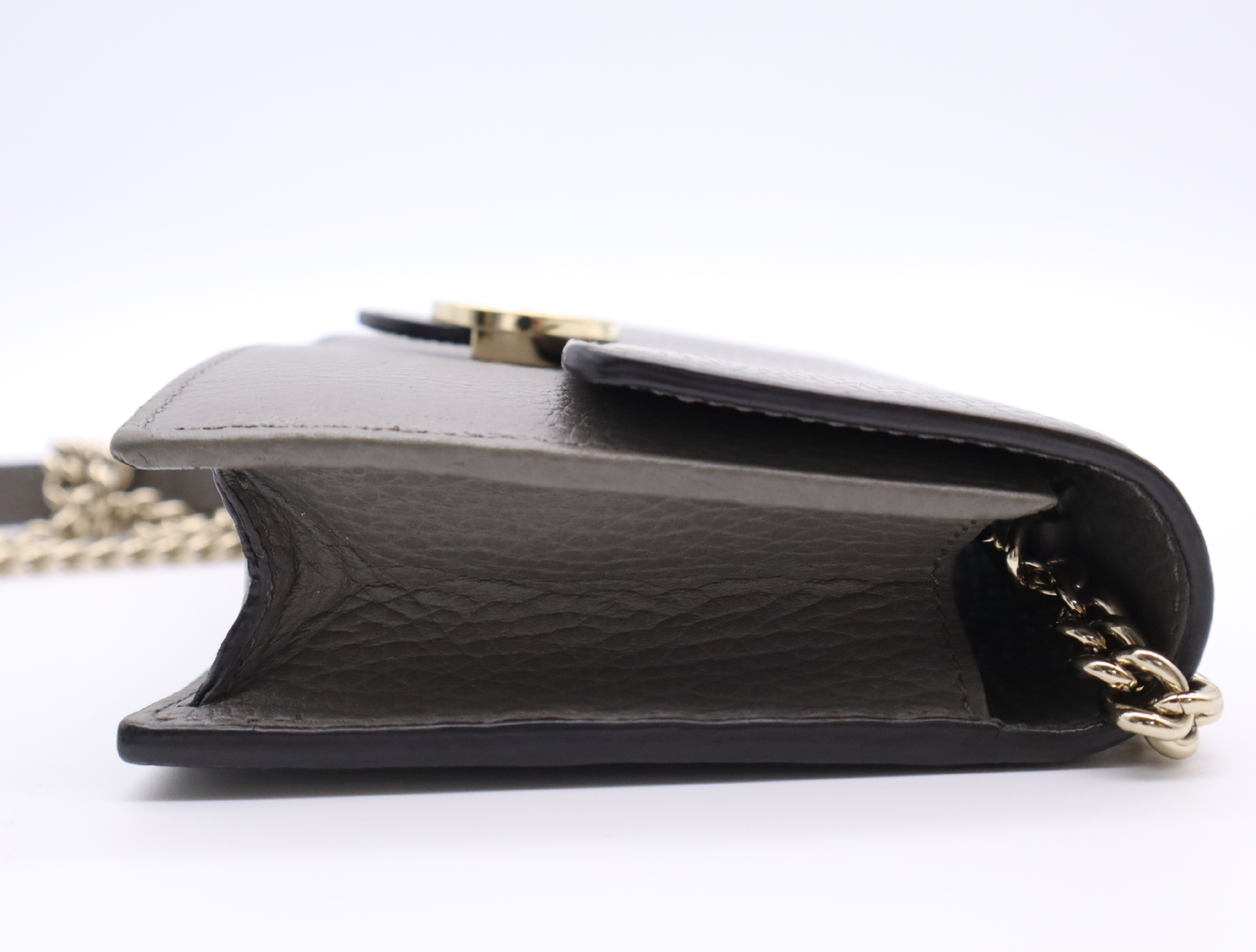 Leather Interlocking Chain Shoulder Wallet with Dust Bag, Gray Shoulder Bag — view 5