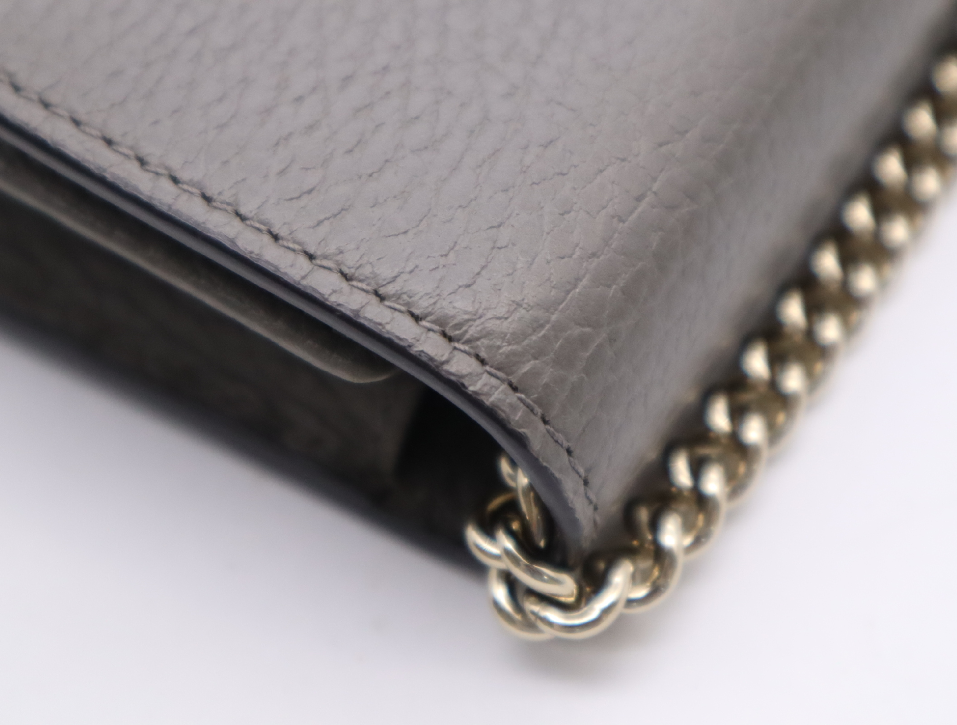 Leather Interlocking Chain Shoulder Wallet with Dust Bag, Gray Shoulder Bag — view 8