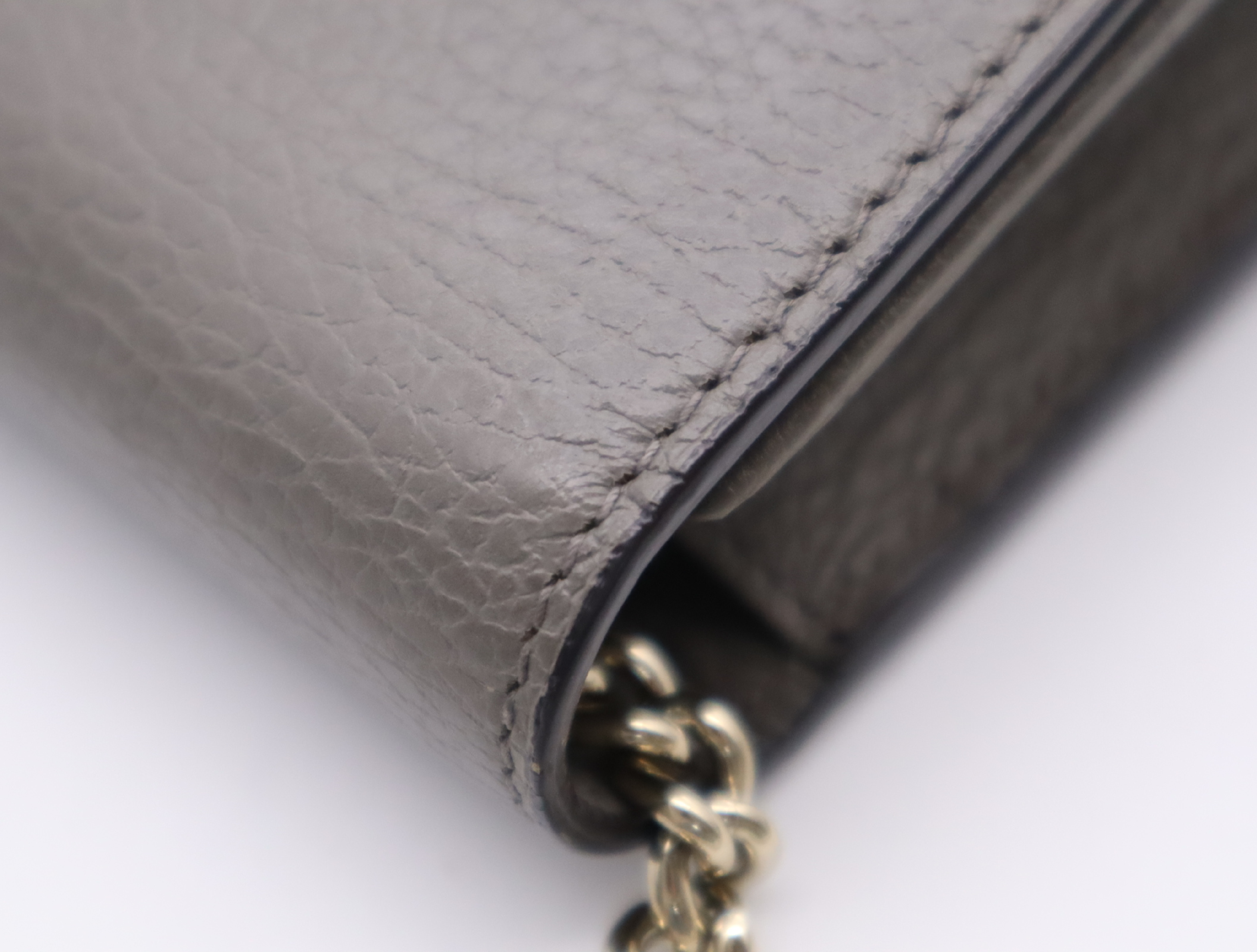 Leather Interlocking Chain Shoulder Wallet with Dust Bag, Gray Shoulder Bag — view 9