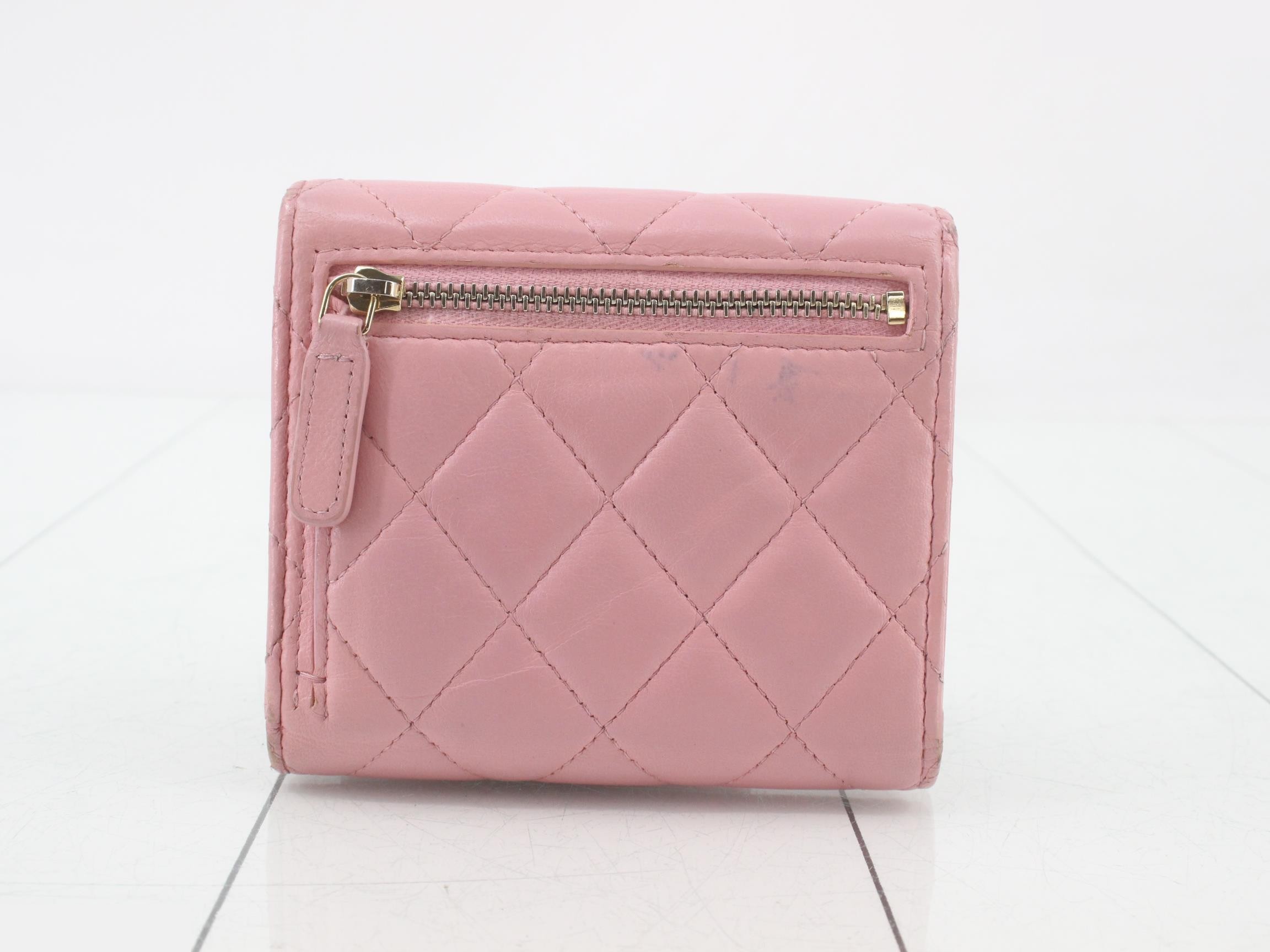 Lambskin Classic Tri-fold Wallet, Pink — view 2