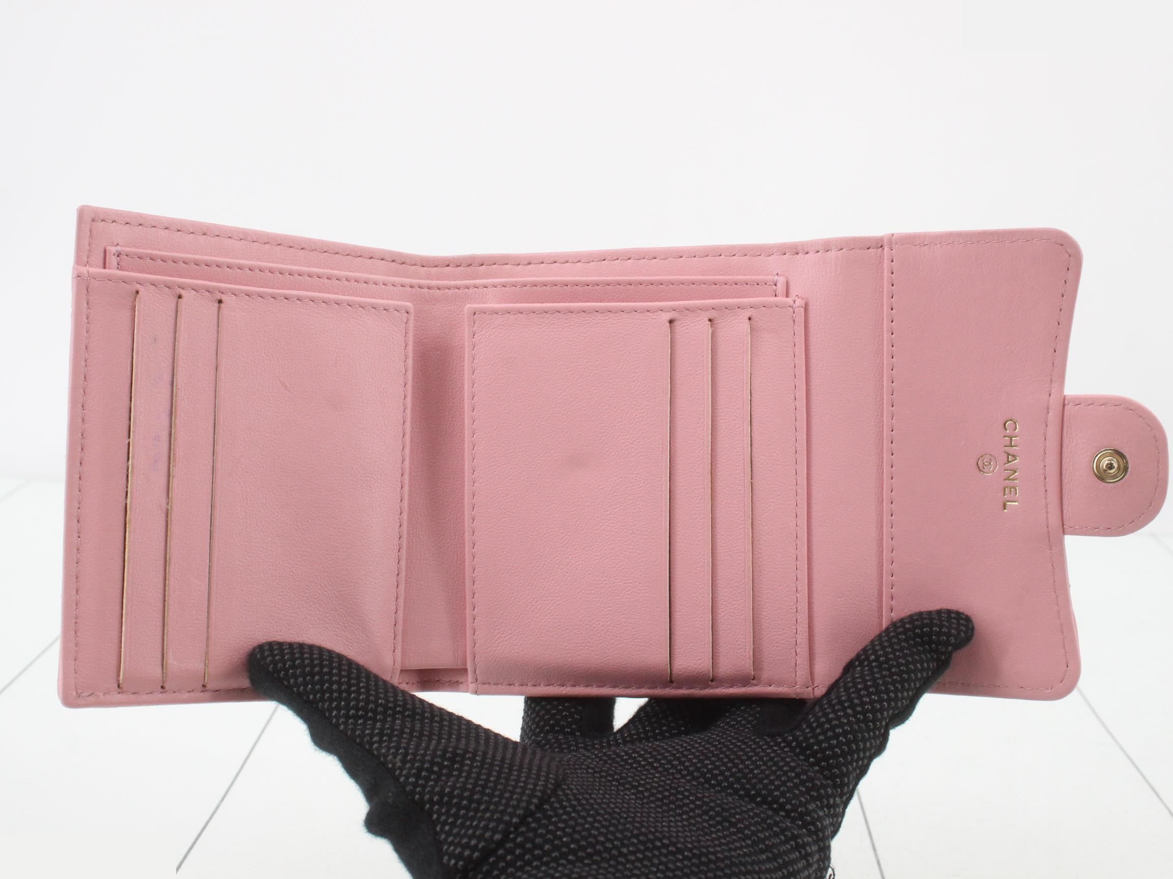 Lambskin Classic Tri-fold Wallet, Pink — view 4