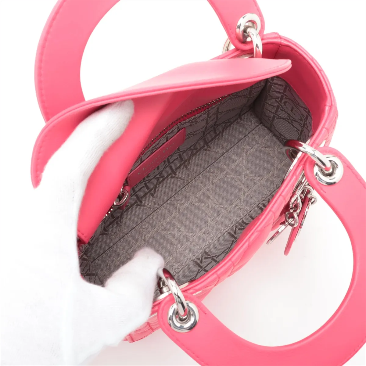 Cannage Lady Dior Mini Leather 2-Way Handbag Pink — view 8