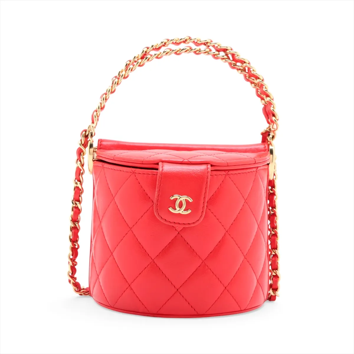 Matelassé Lambskin Chain Shoulder Bag Vanity Case Red Gold Hardware ELG8LC78 Random Serial Number — view 2
