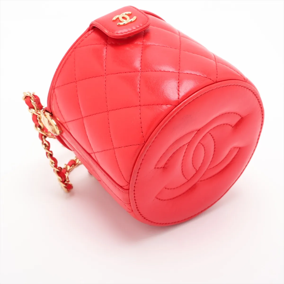 Matelassé Lambskin Chain Shoulder Bag Vanity Case Red Gold Hardware ELG8LC78 Random Serial Number — view 4