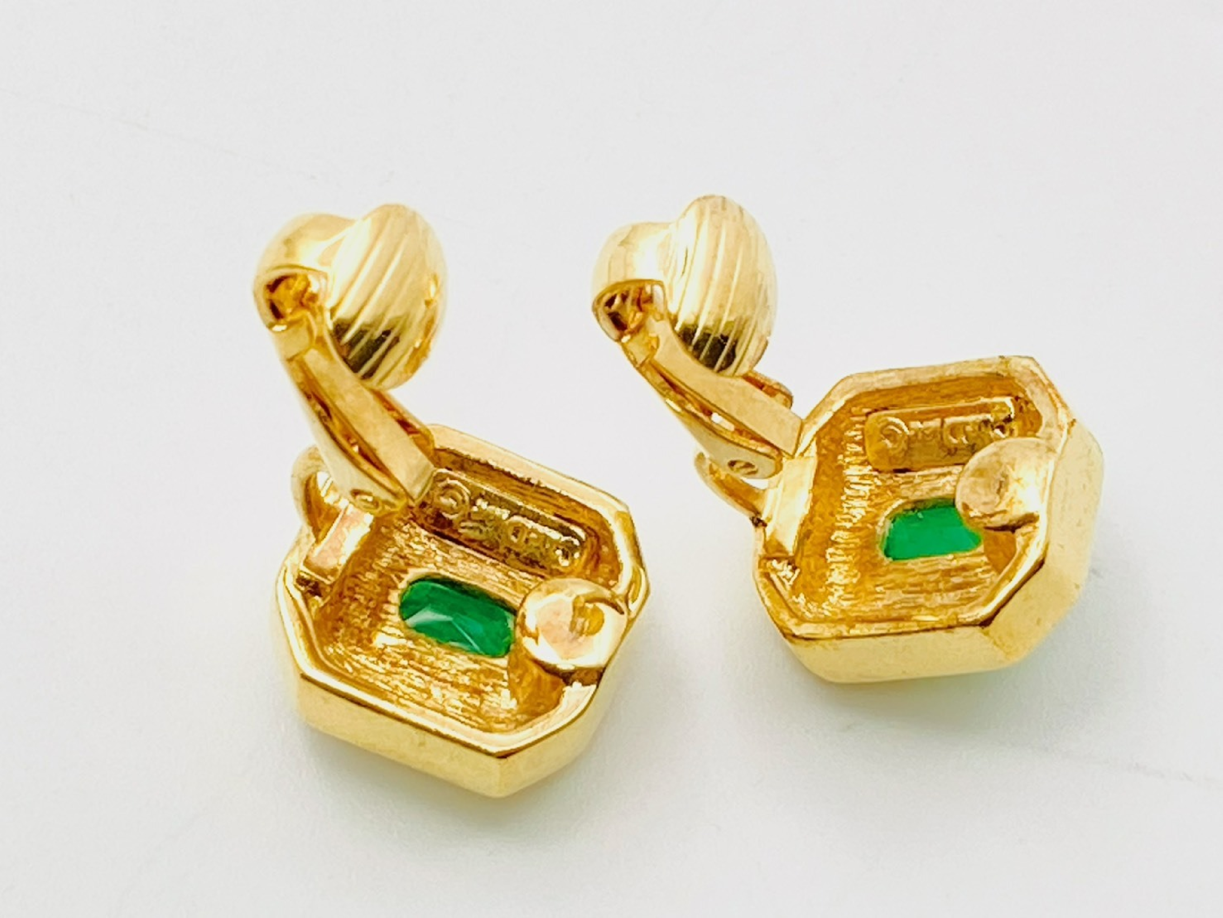 Rhinestone Rectangle Square Earrings (Green x Gold) — view 4