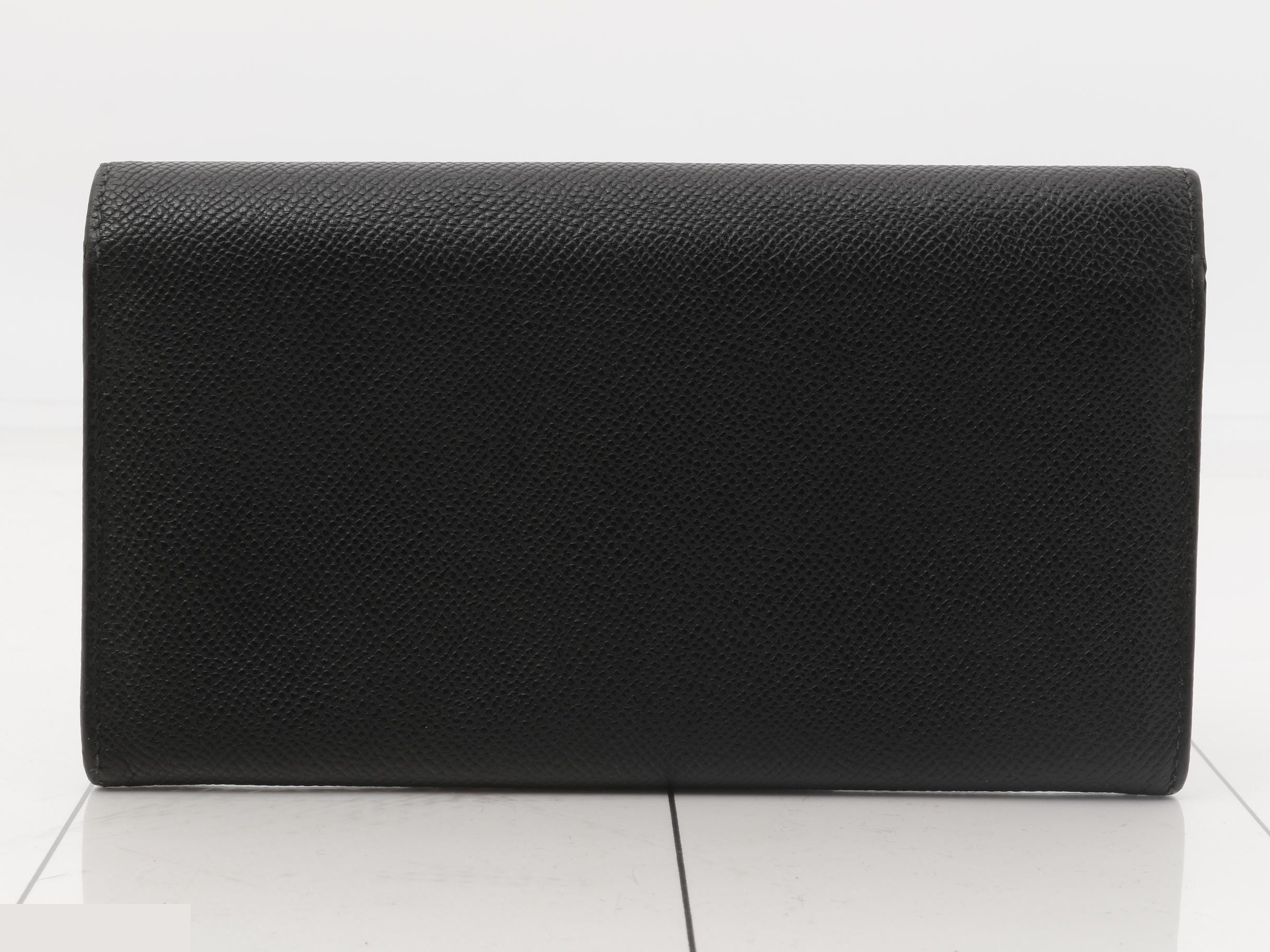 Leather Bi-fold Long Wallet, Black — view 2